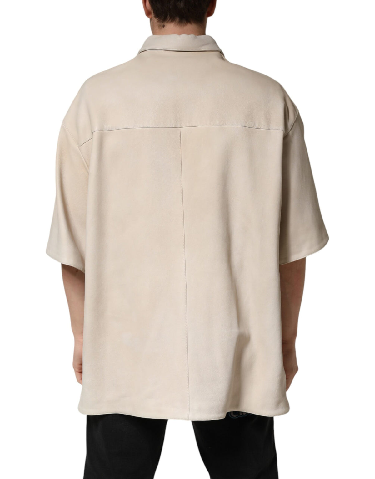 Dolce & Gabbana Beige Leather Button Down Men Casual Men's Shirt (Pre-Owned)