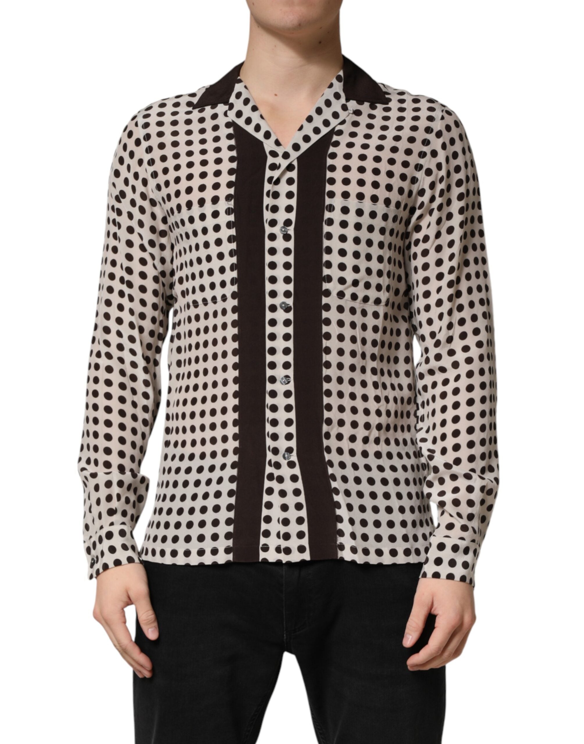 Dolce & Gabbana White Black Polka Dot Silk Men Casual Men's Shirt