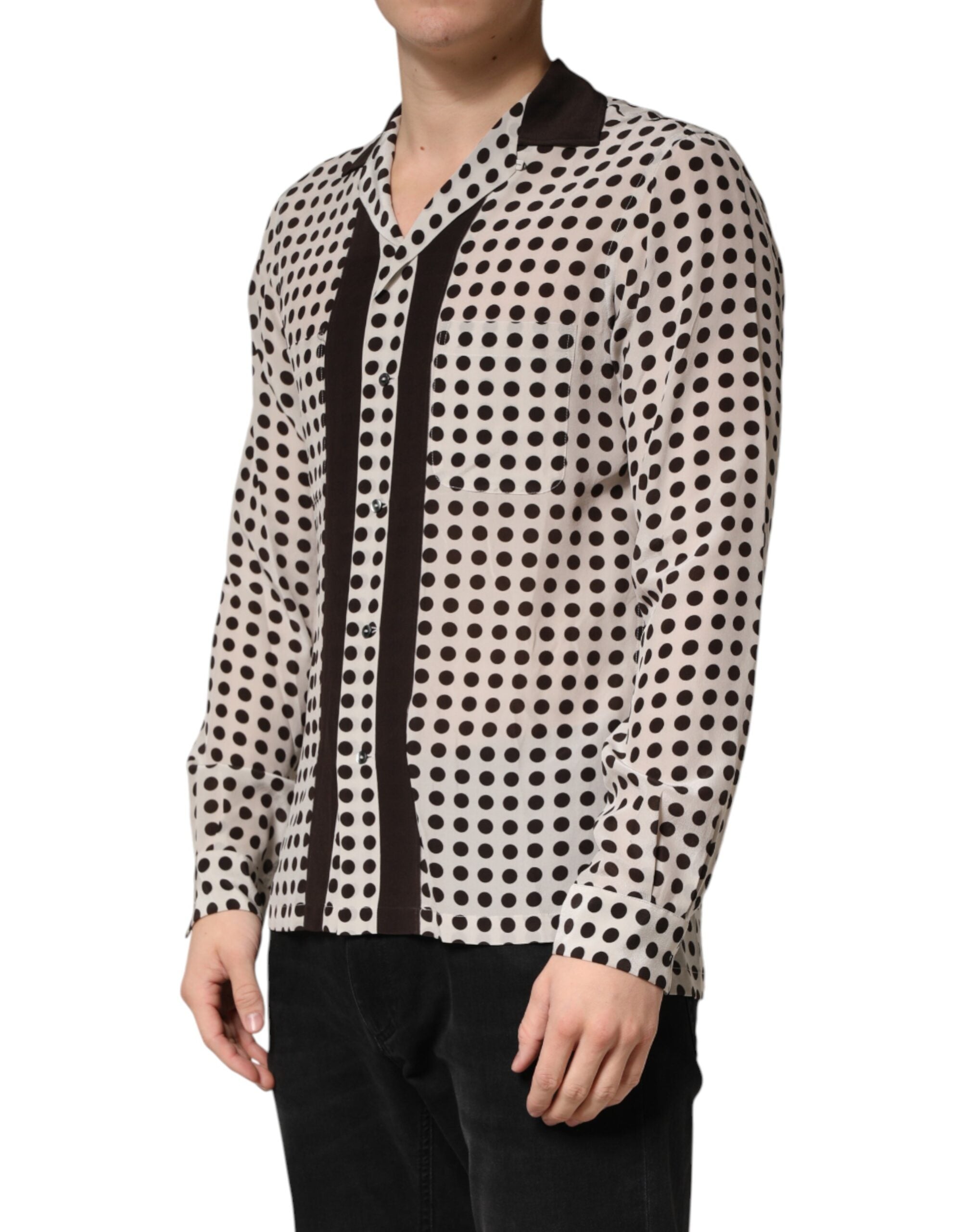 Dolce & Gabbana White Black Polka Dot Silk Men Casual Men's Shirt
