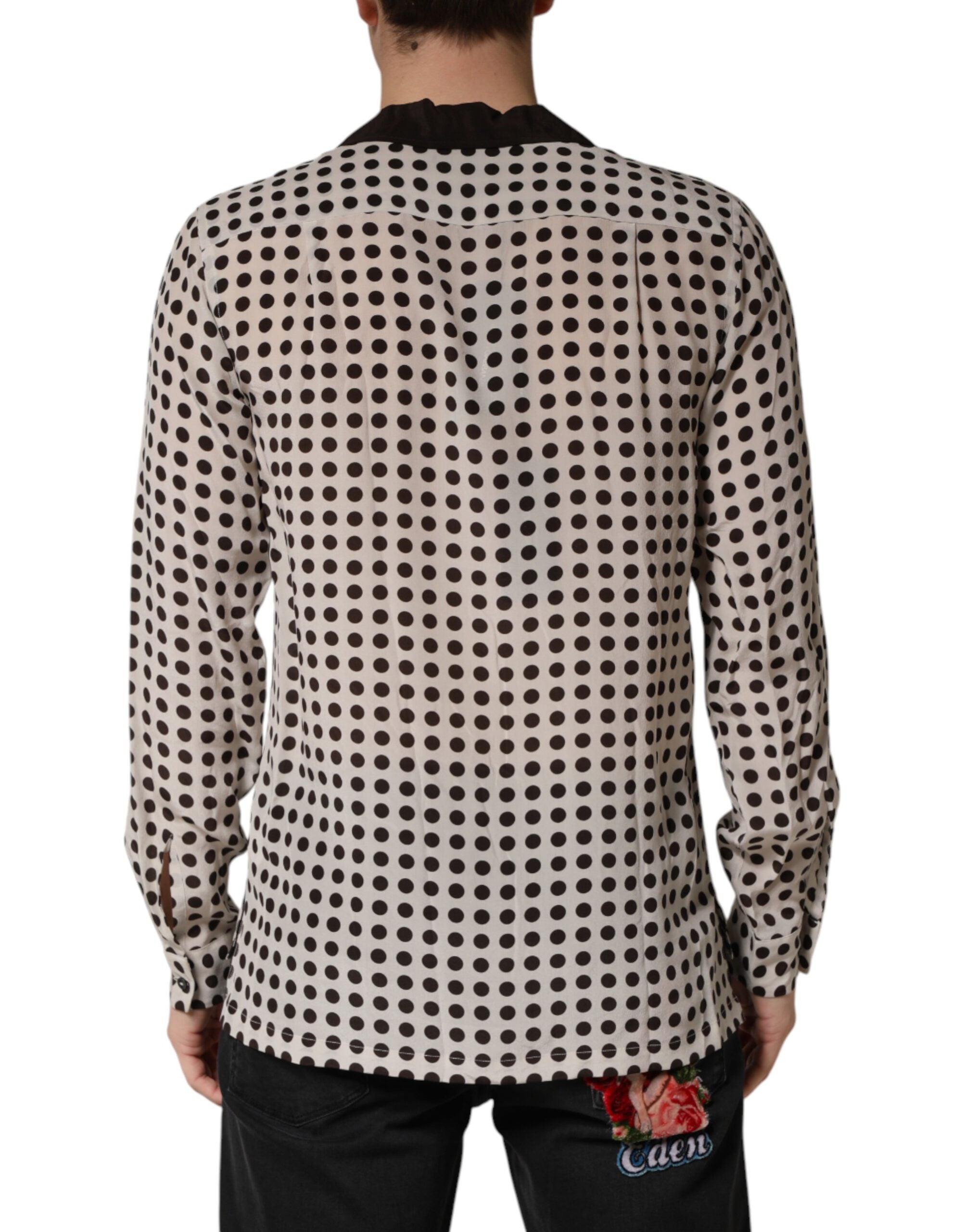 Dolce & Gabbana White Black Polka Dot Silk Men Casual Men's Shirt