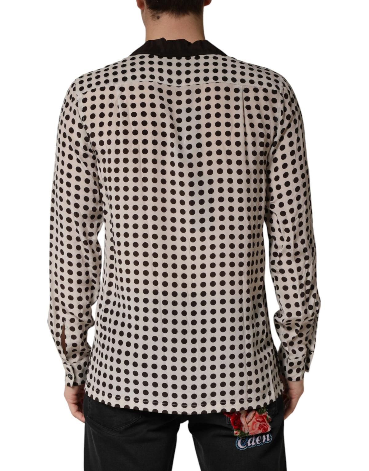 Dolce & Gabbana White Black Polka Dot Silk Men Casual Men's Shirt