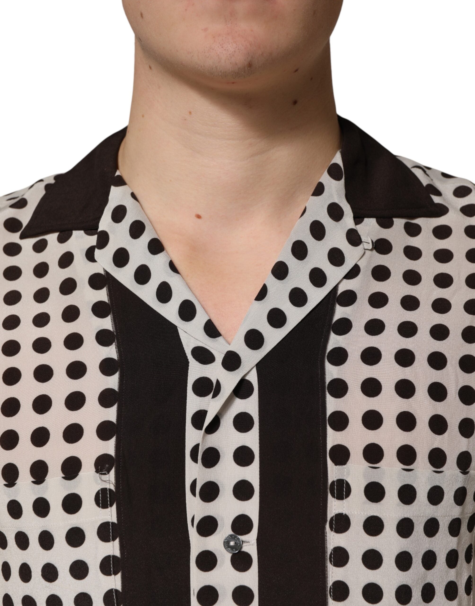 Dolce & Gabbana White Black Polka Dot Silk Men Casual Men's Shirt