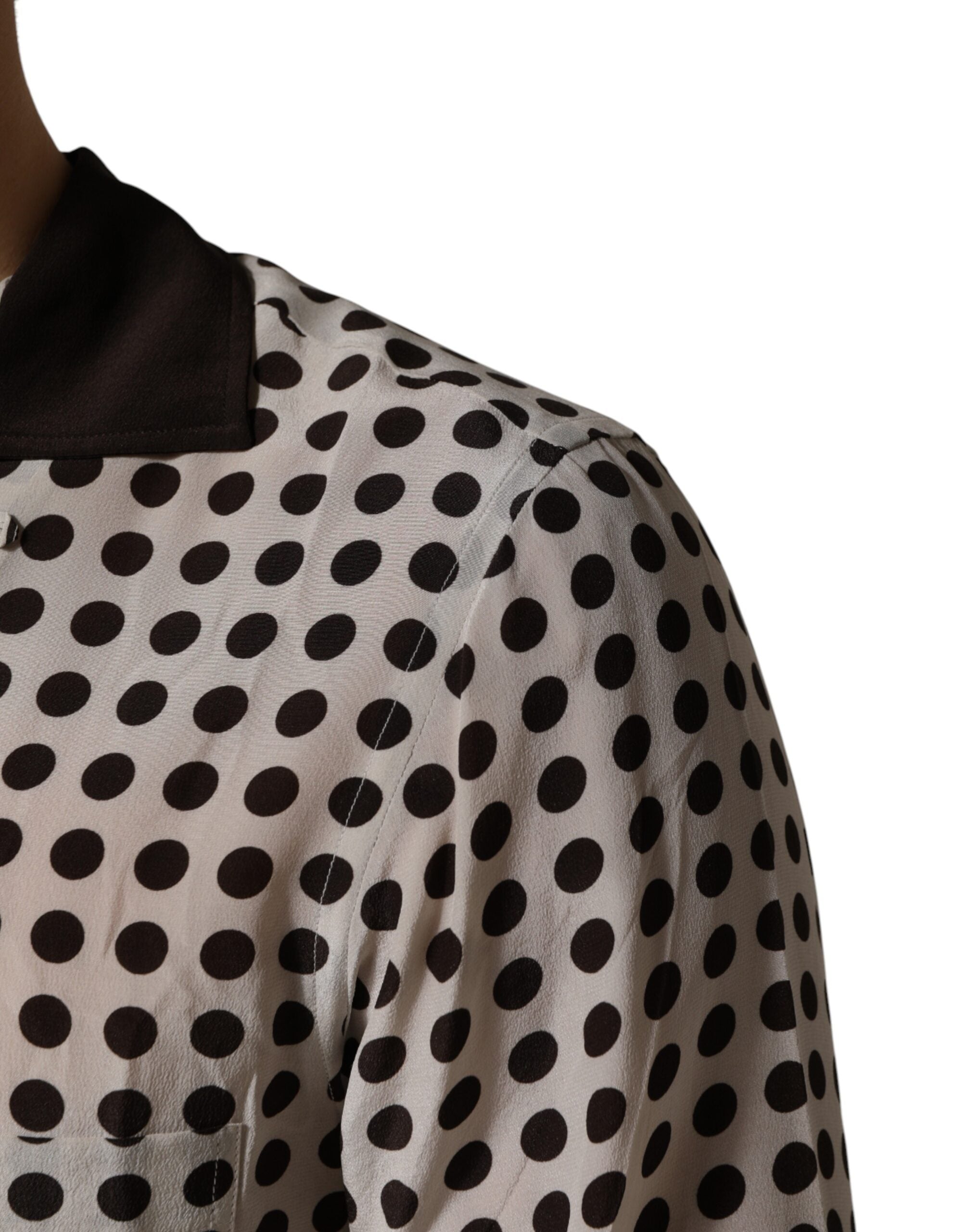 Dolce & Gabbana White Black Polka Dot Silk Men Casual Men's Shirt