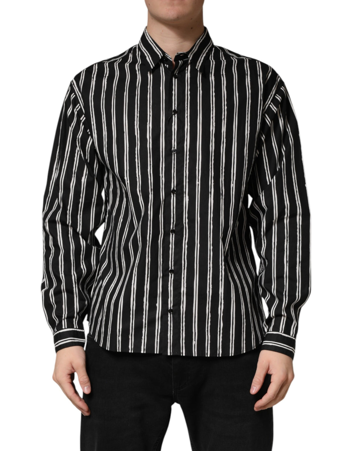 Dolce & Gabbana Black Stripes Cotton Men Formal Dress Men's Shirt