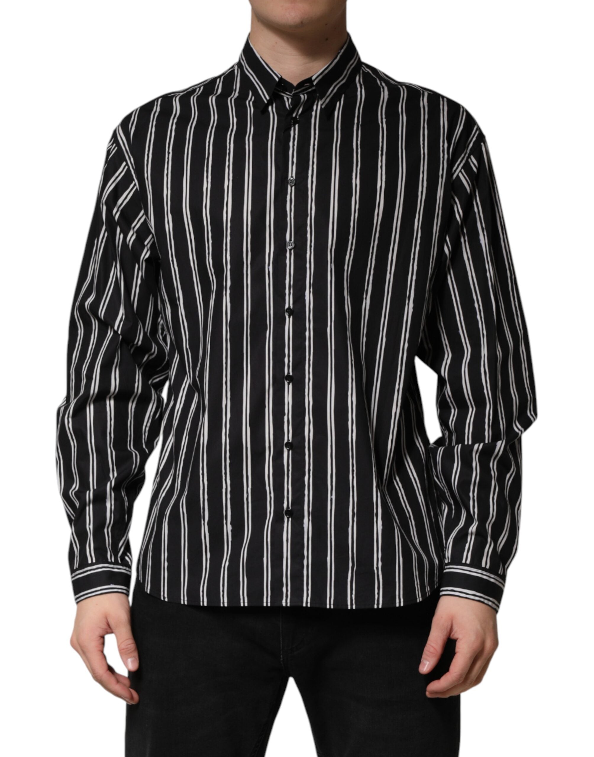 Dolce & Gabbana Black Stripes Cotton Men Formal Dress Men's Shirt
