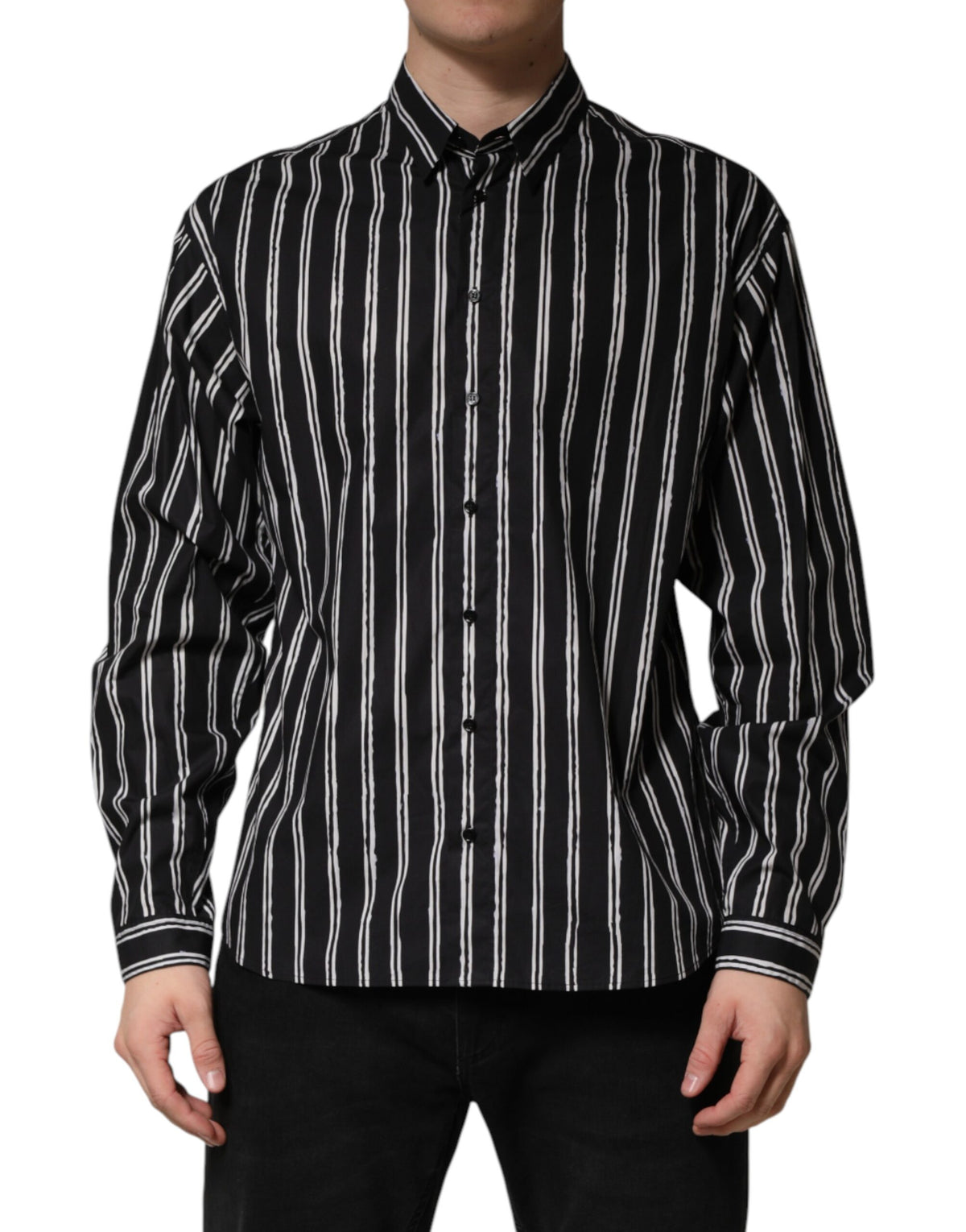 Dolce & Gabbana Black Stripes Cotton Men Formal Dress Men's Shirt