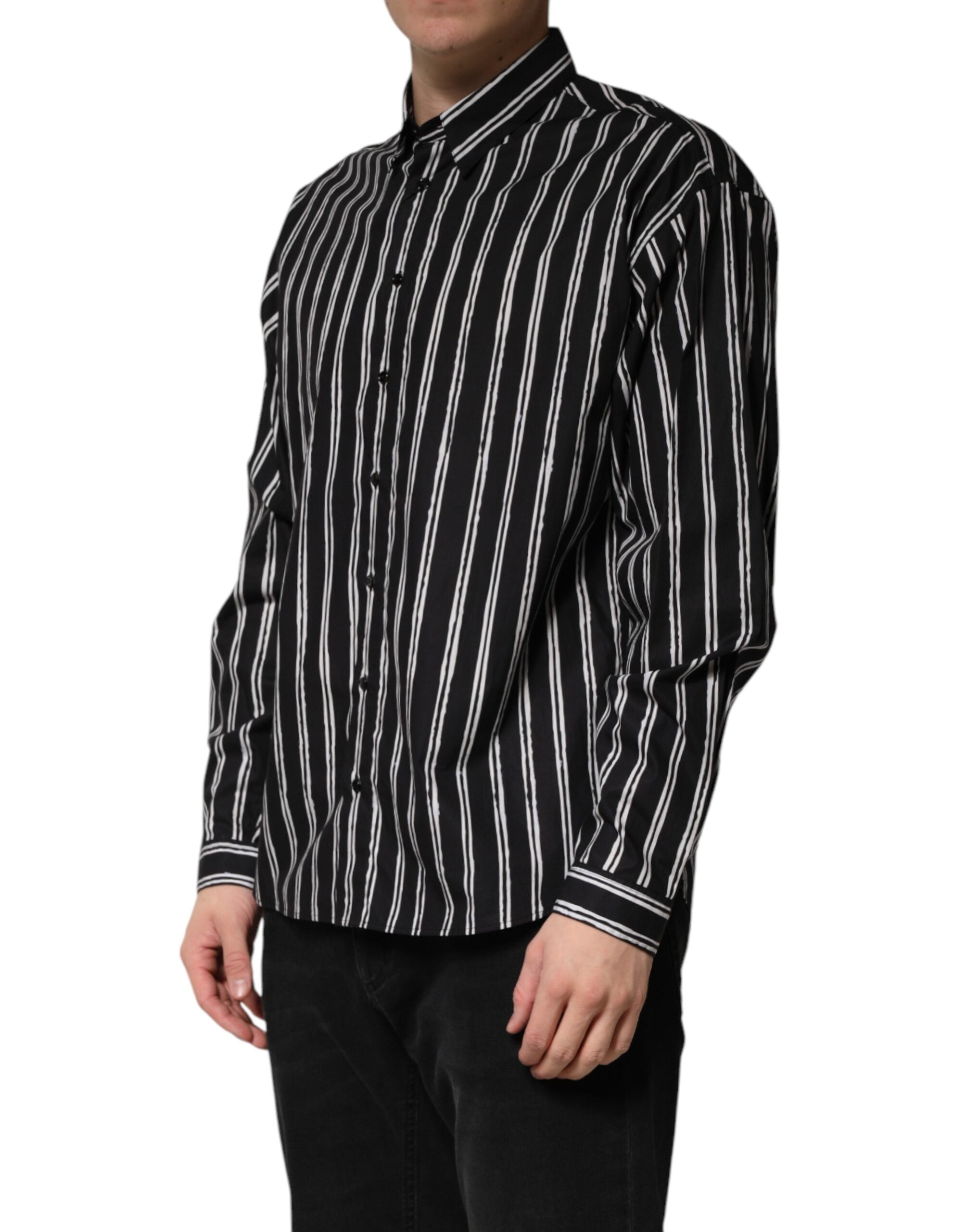 Dolce & Gabbana Black Stripes Cotton Men Formal Dress Men's Shirt