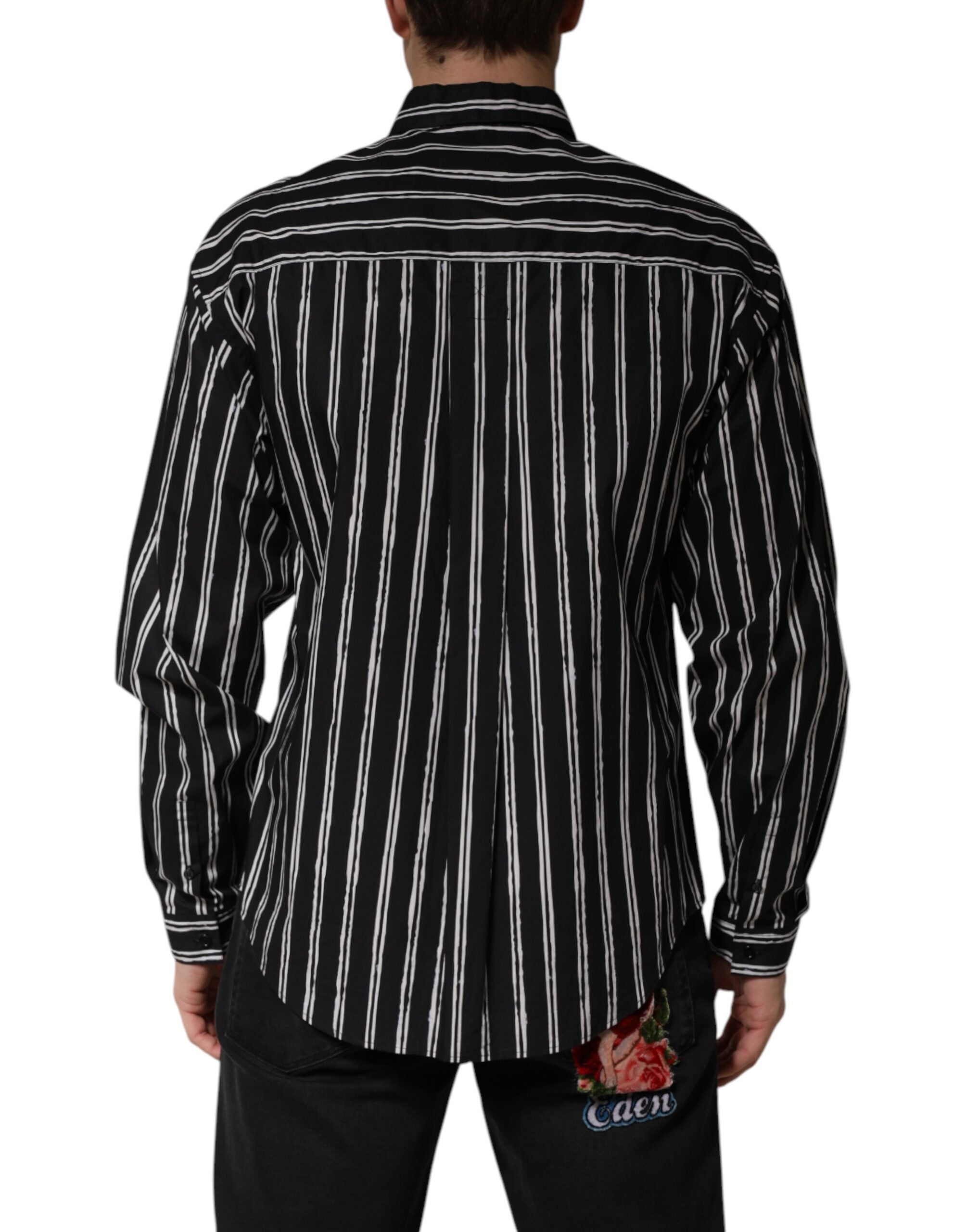 Dolce & Gabbana Black Stripes Cotton Men Formal Dress Men's Shirt
