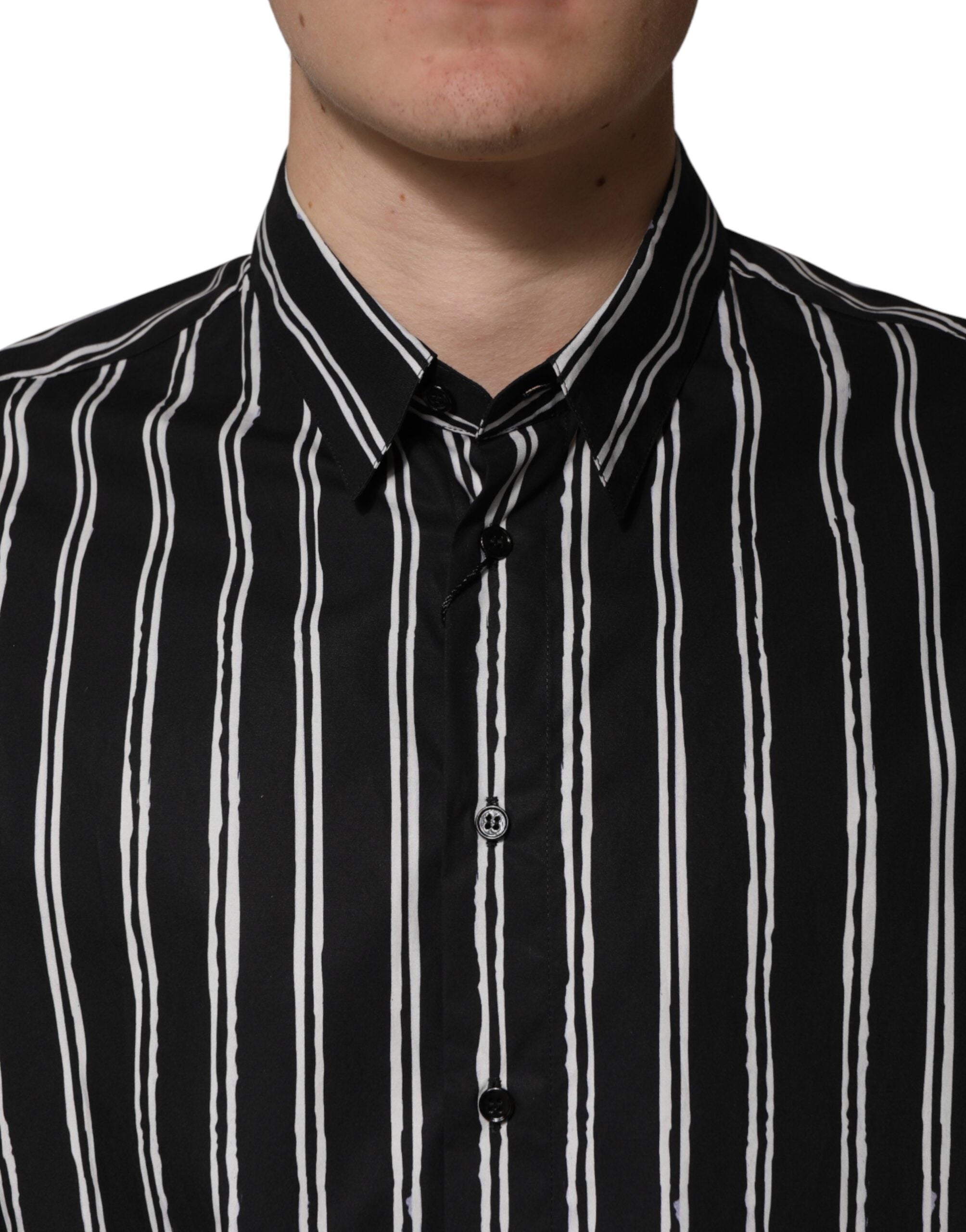 Dolce & Gabbana Black Stripes Cotton Men Formal Dress Men's Shirt