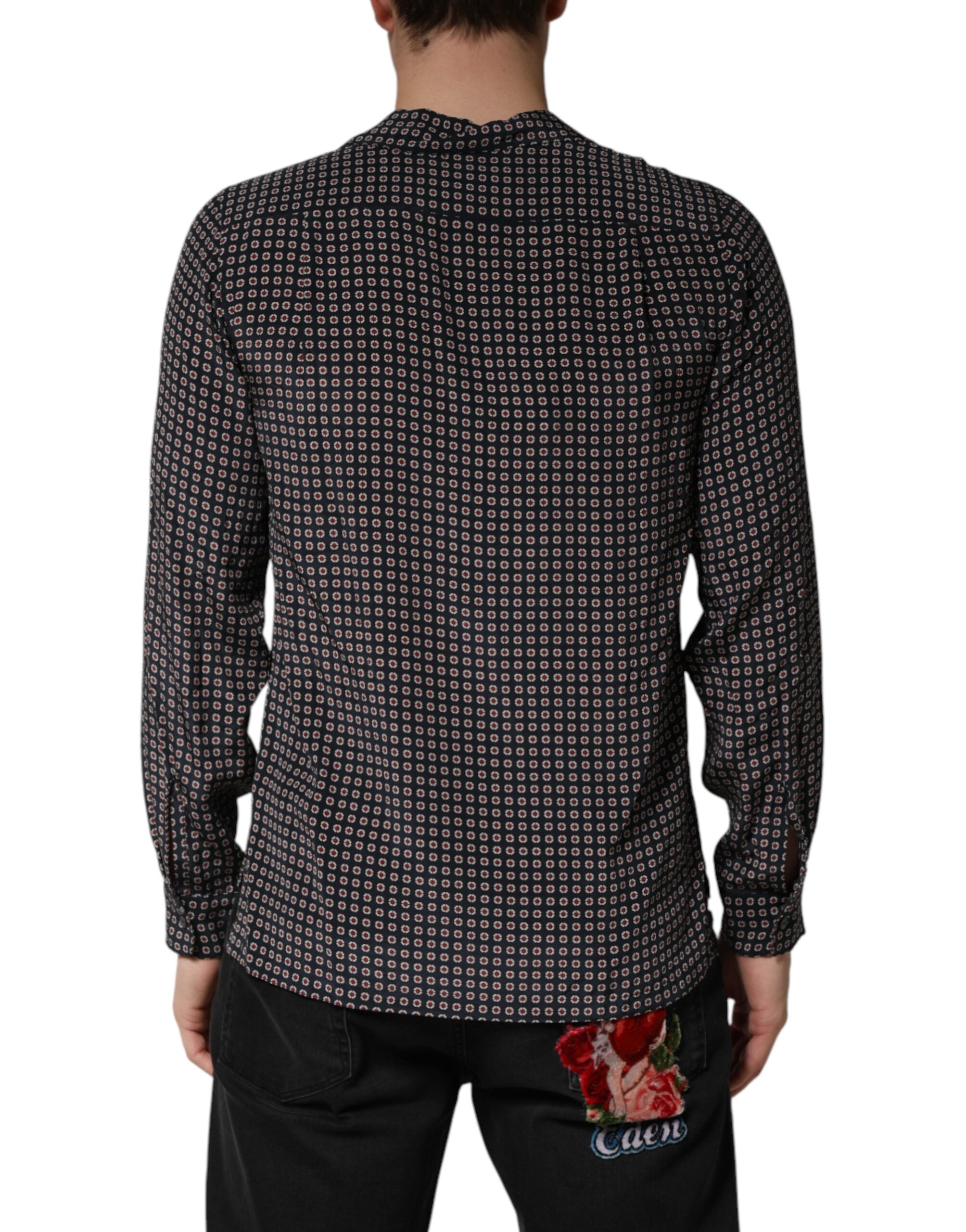 Dolce & Gabbana Black Patterned Silk Men Button Down Men's Shirt