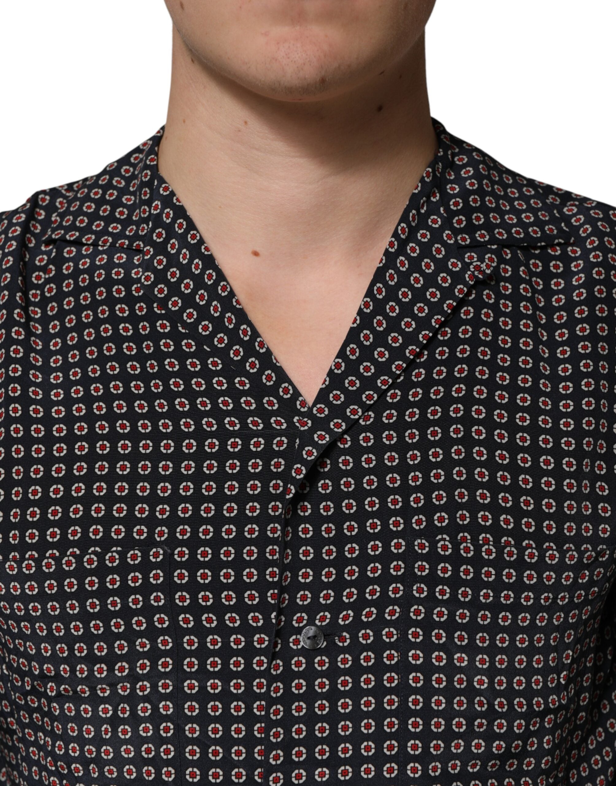 Dolce & Gabbana Black Patterned Silk Men Button Down Men's Shirt