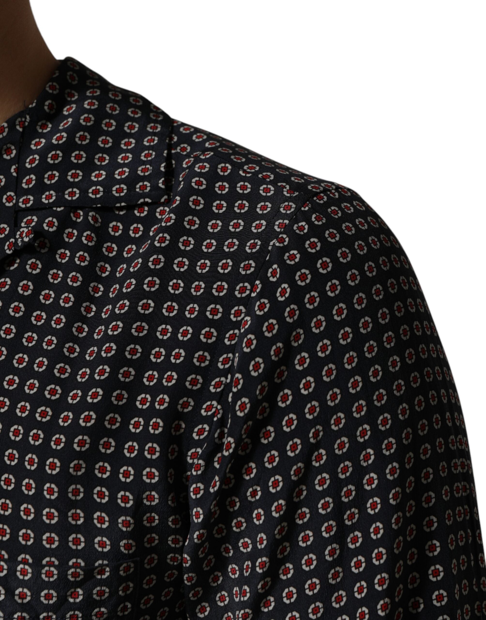 Dolce & Gabbana Black Patterned Silk Men Button Down Men's Shirt