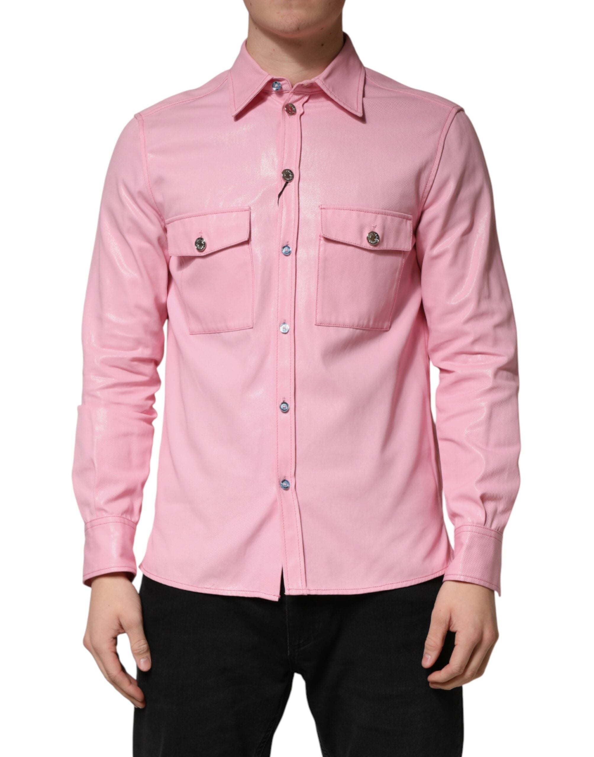 Dolce & Gabbana Pink Cotton Collared Men Button Down Men's Shirt (Pre-Owned)