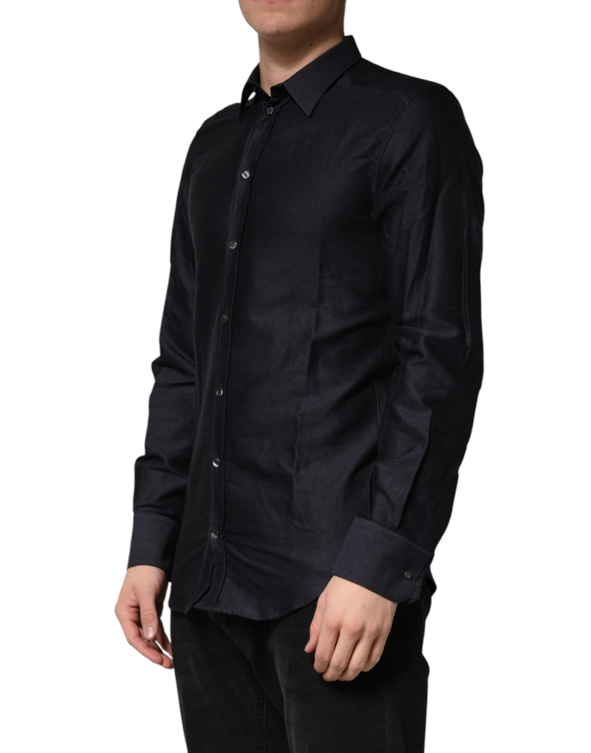 Dolce & Gabbana Black Dotted Cotton Collared GOLD Dress Men's Shirt