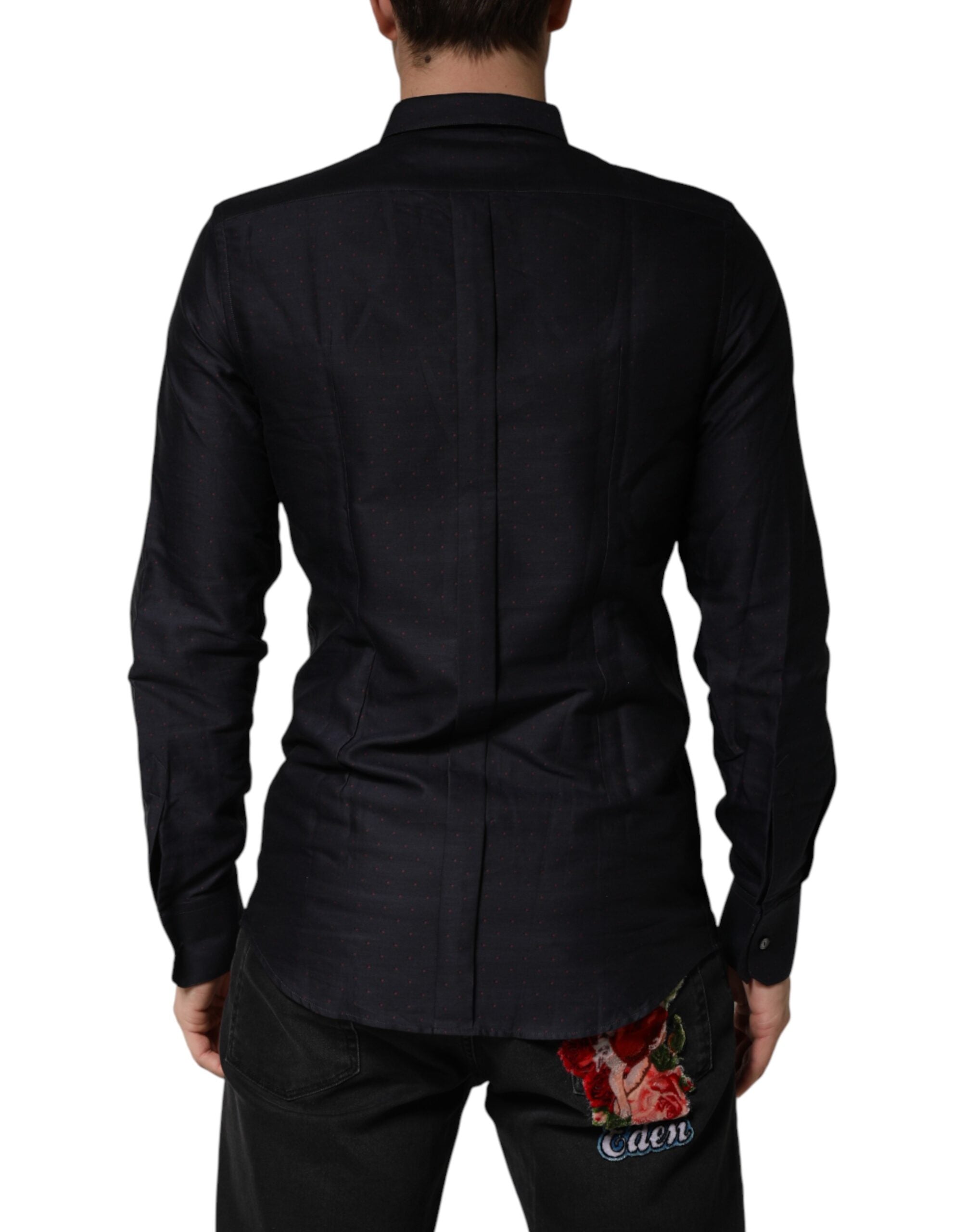 Dolce & Gabbana Black Dotted Cotton Collared GOLD Dress Men's Shirt
