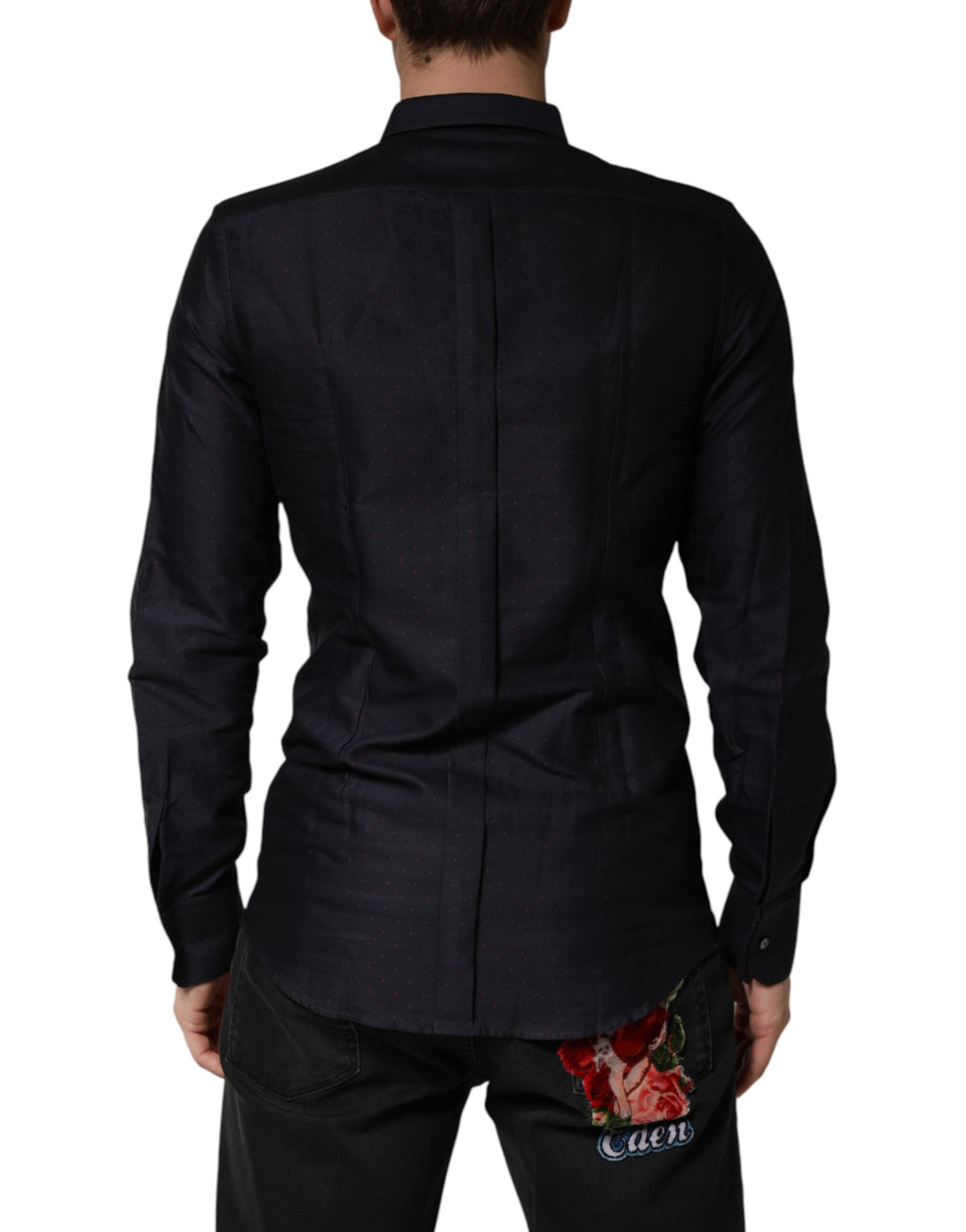 Dolce & Gabbana Black Dotted Cotton Collared GOLD Dress Men's Shirt