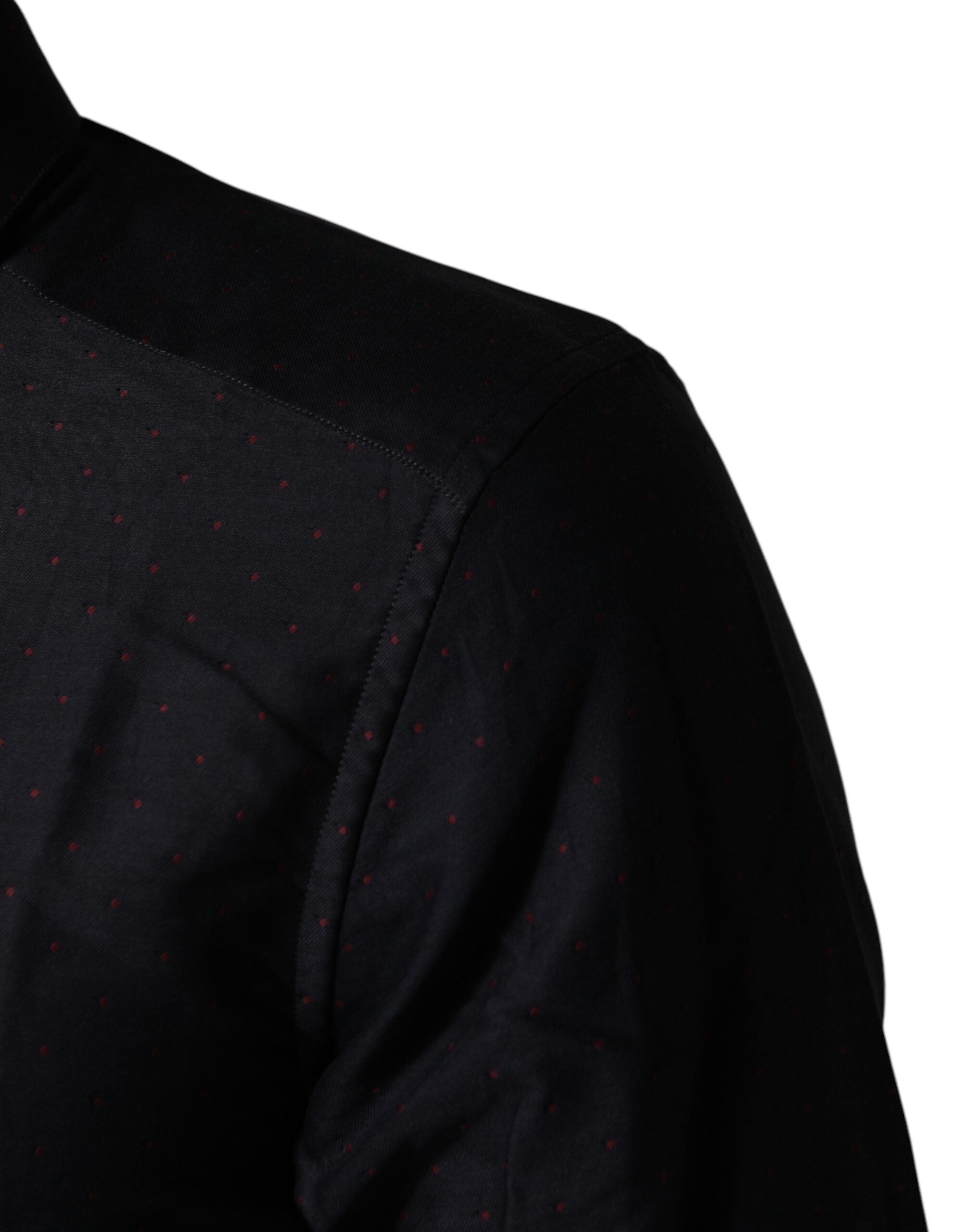 Dolce & Gabbana Black Dotted Cotton Collared GOLD Dress Men's Shirt