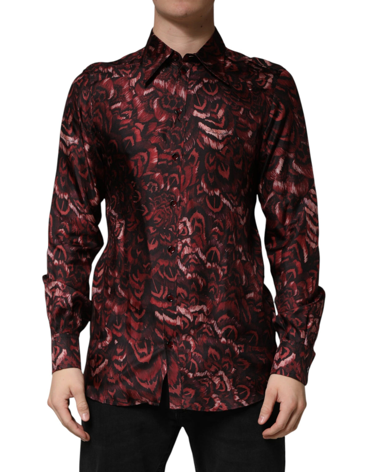 Dolce & Gabbana Bordeaux Patterned Collared Men Dress Men's Shirt