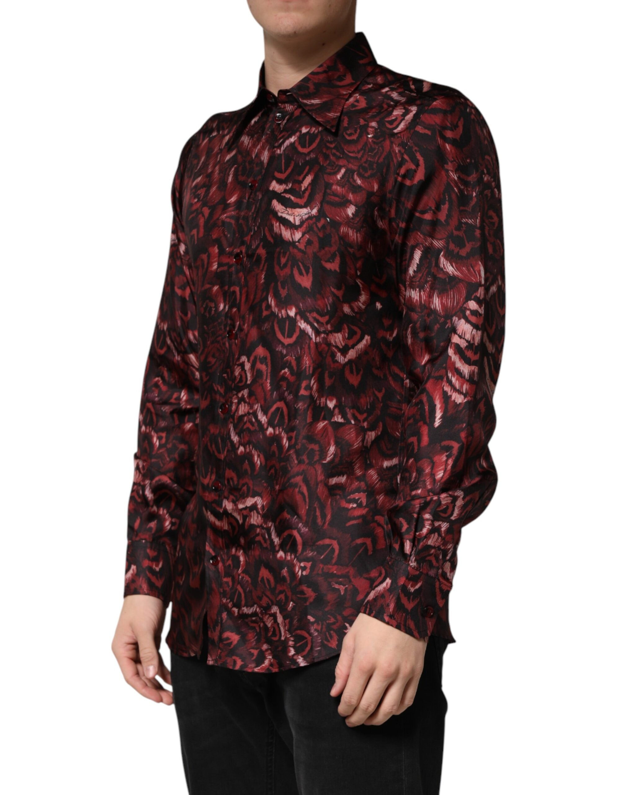 Dolce & Gabbana Bordeaux Patterned Collared Men Dress Men's Shirt