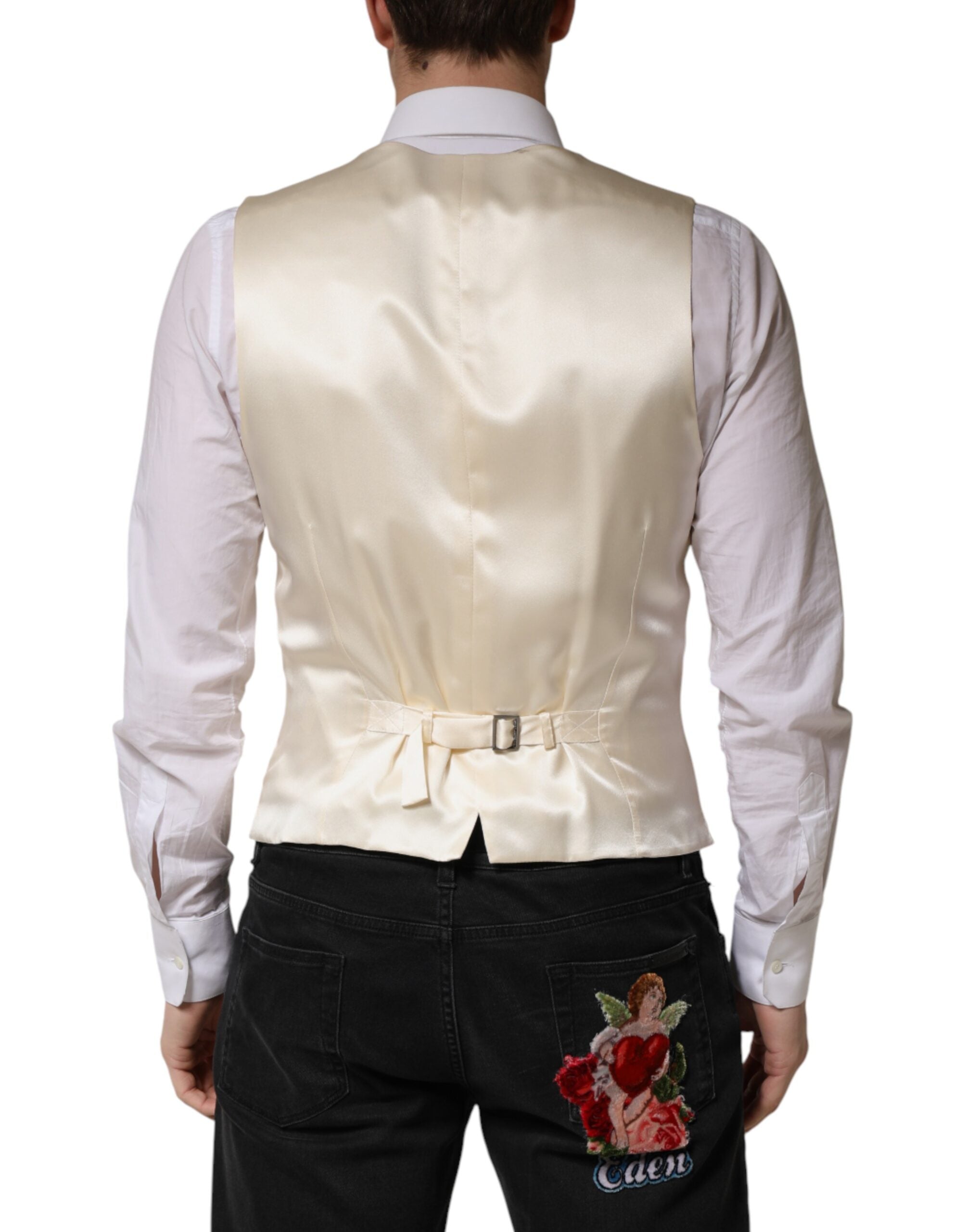 Dolce & Gabbana Beige Stripes Wool Dress Men Waistcoat Men's Vest (Pre-Owned)