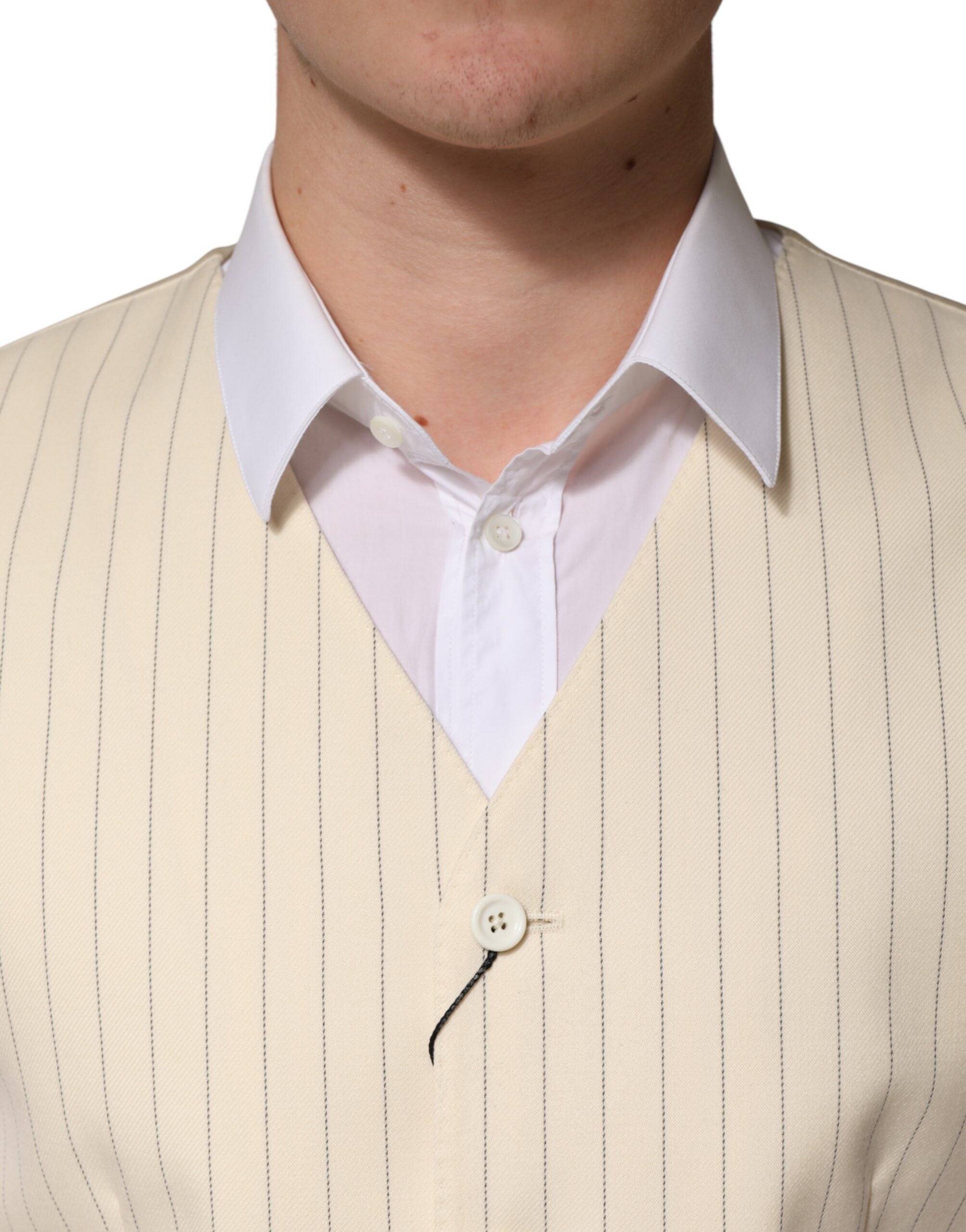 Dolce & Gabbana Beige Stripes Wool Dress Men Waistcoat Men's Vest (Pre-Owned)