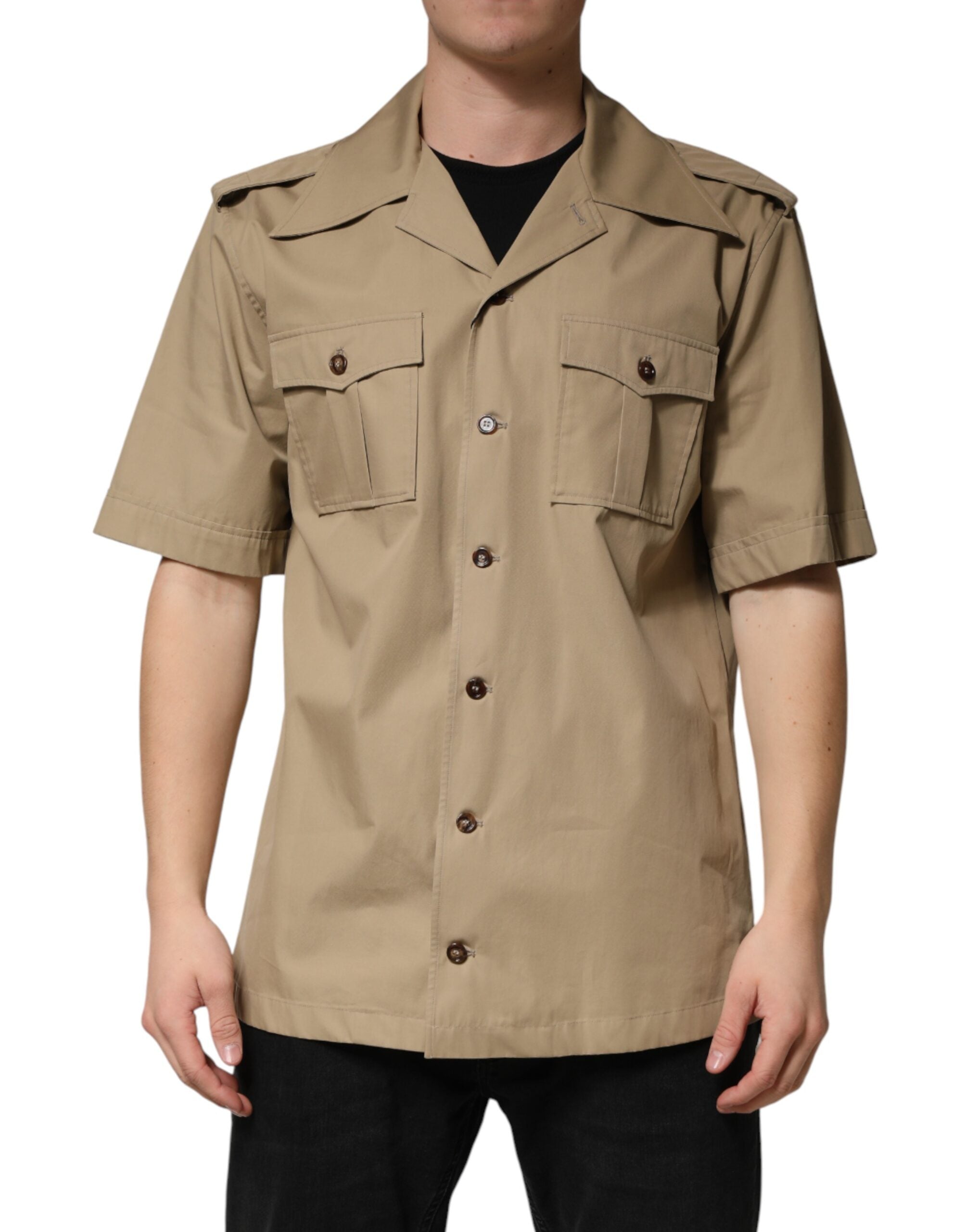 Dolce & Gabbana Brown Pin Up Short Sleeves Men Casual Men's Shirt
