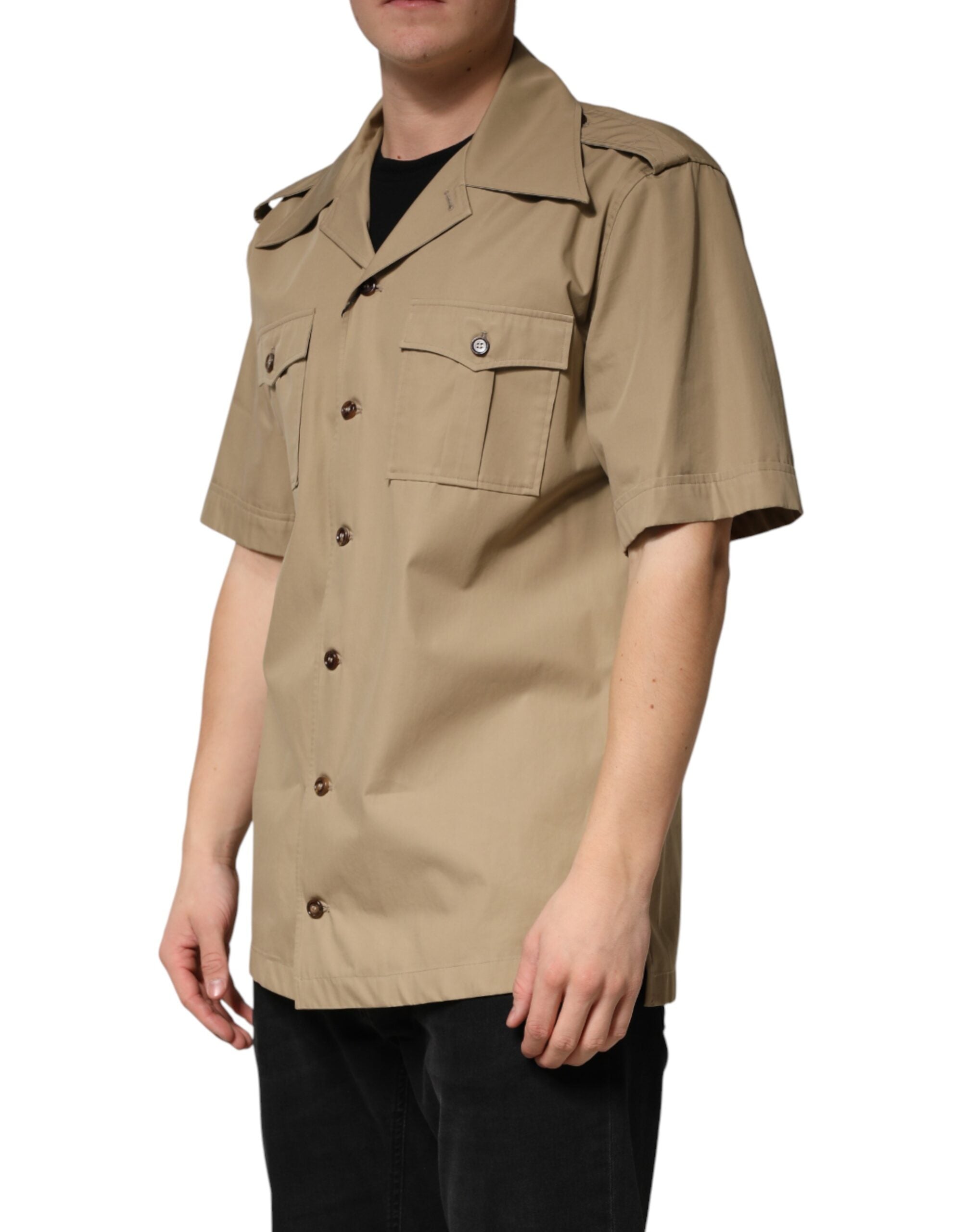 Dolce & Gabbana Brown Pin Up Short Sleeves Men Casual Men's Shirt