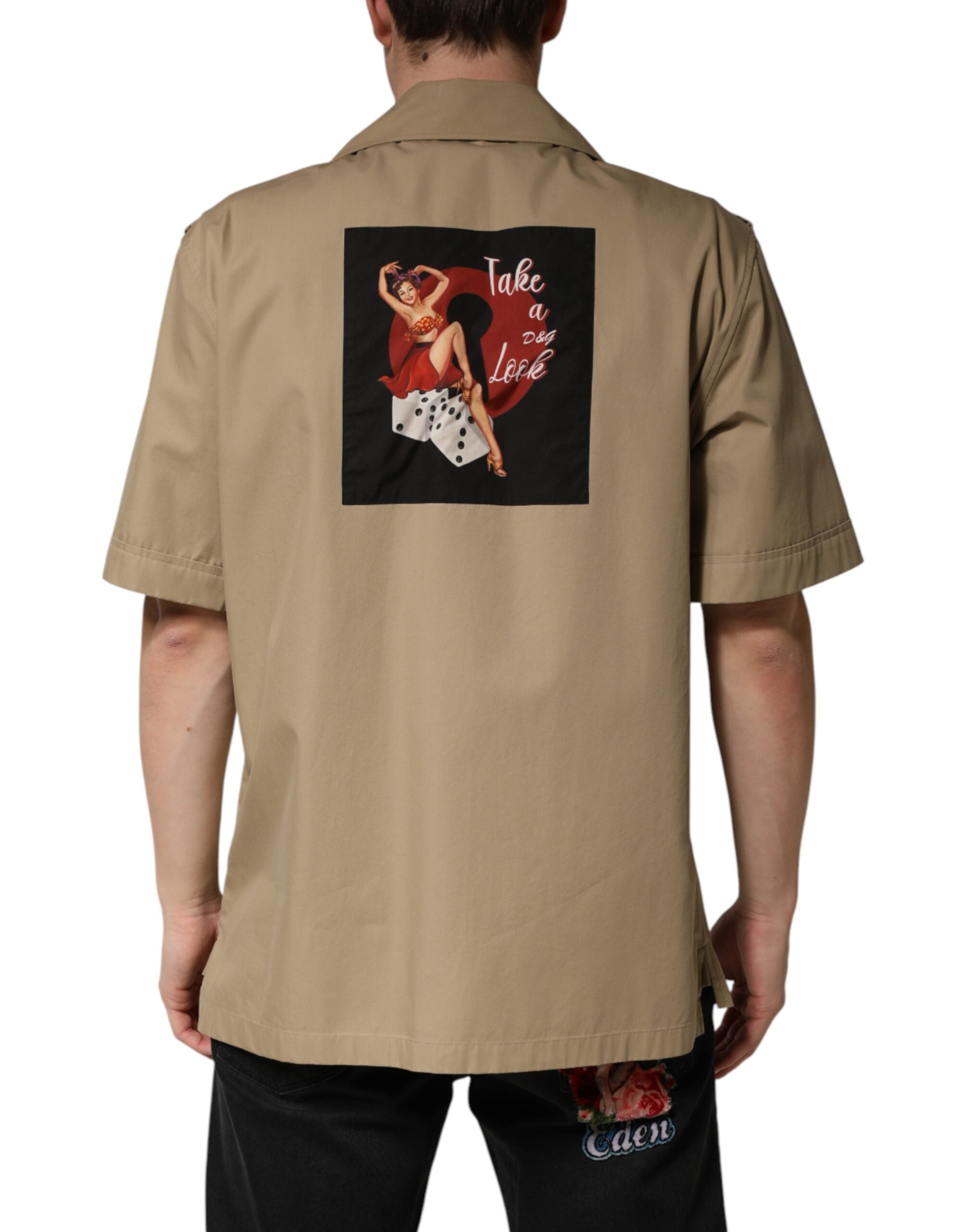 Dolce & Gabbana Brown Pin Up Short Sleeves Men Casual Men's Shirt