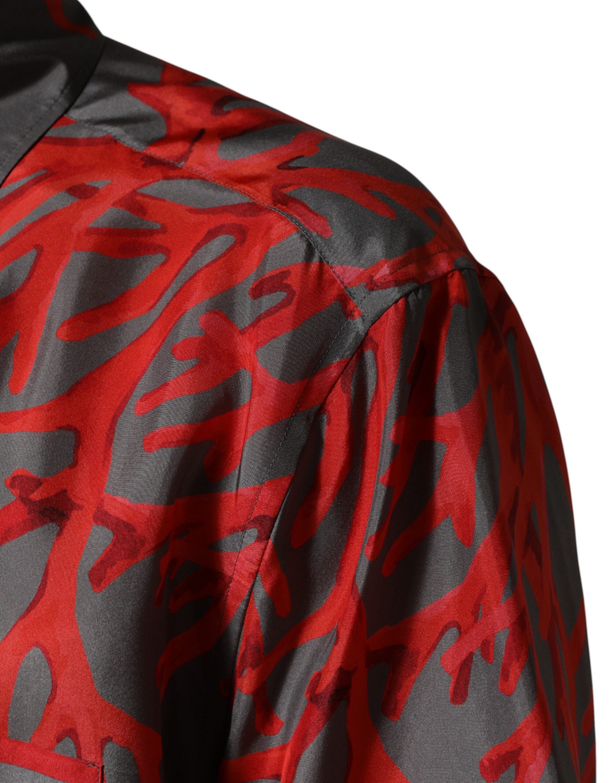 Dolce & Gabbana Gray Red Corals Short Sleeves Casual Men's Shirt