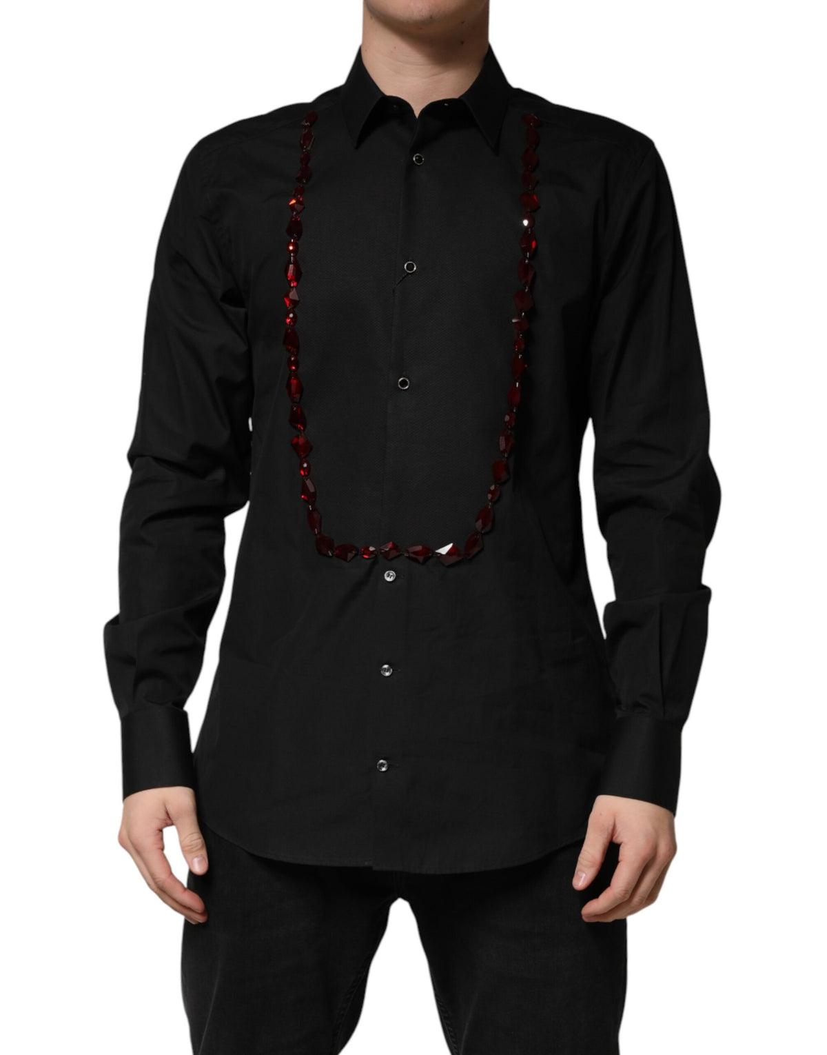 Dolce & Gabbana Black Crystal GOLD Formal Cotton Dress Men's Shirt (Pre-Owned)