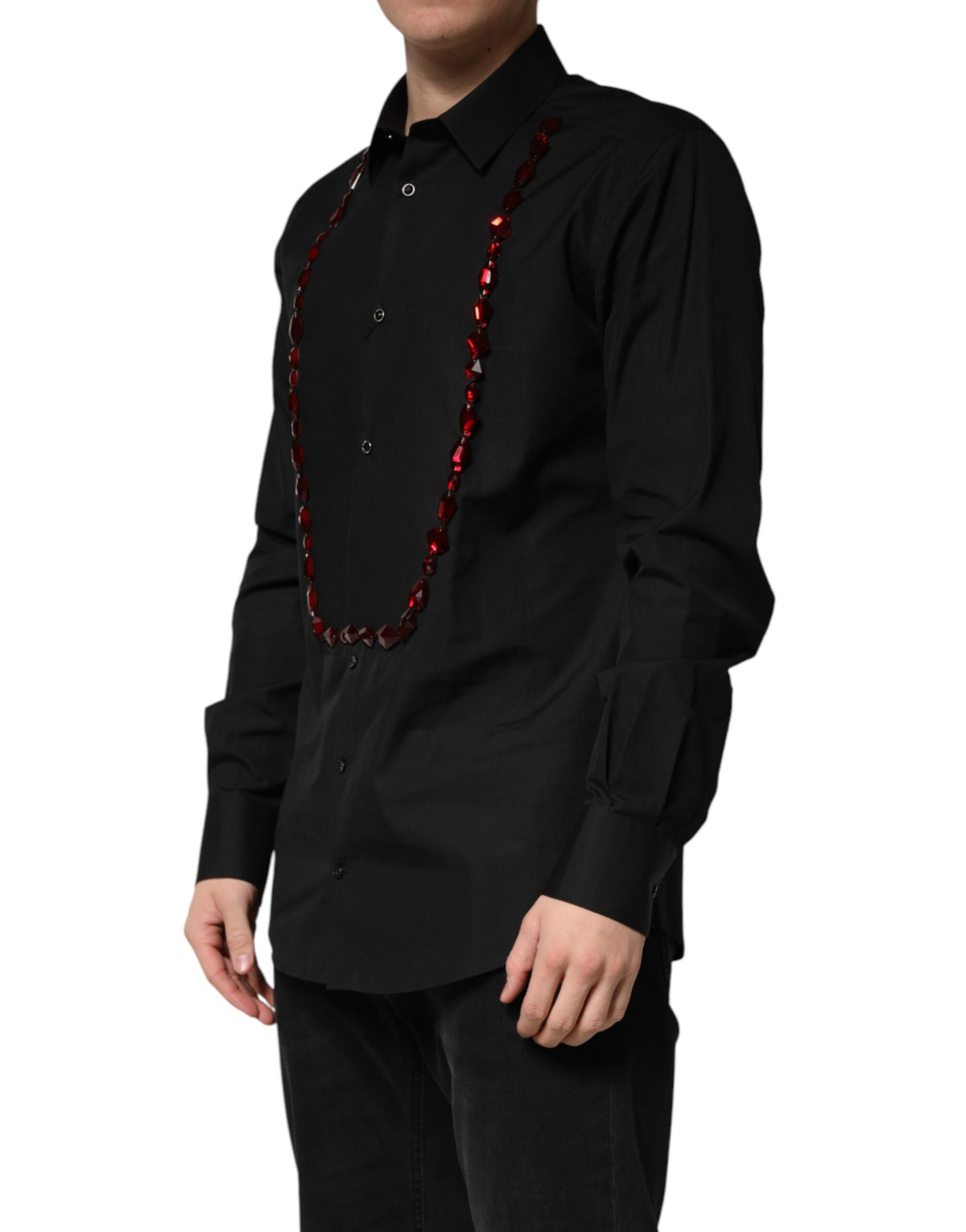 Dolce & Gabbana Black Crystal GOLD Formal Cotton Dress Men's Shirt (Pre-Owned)