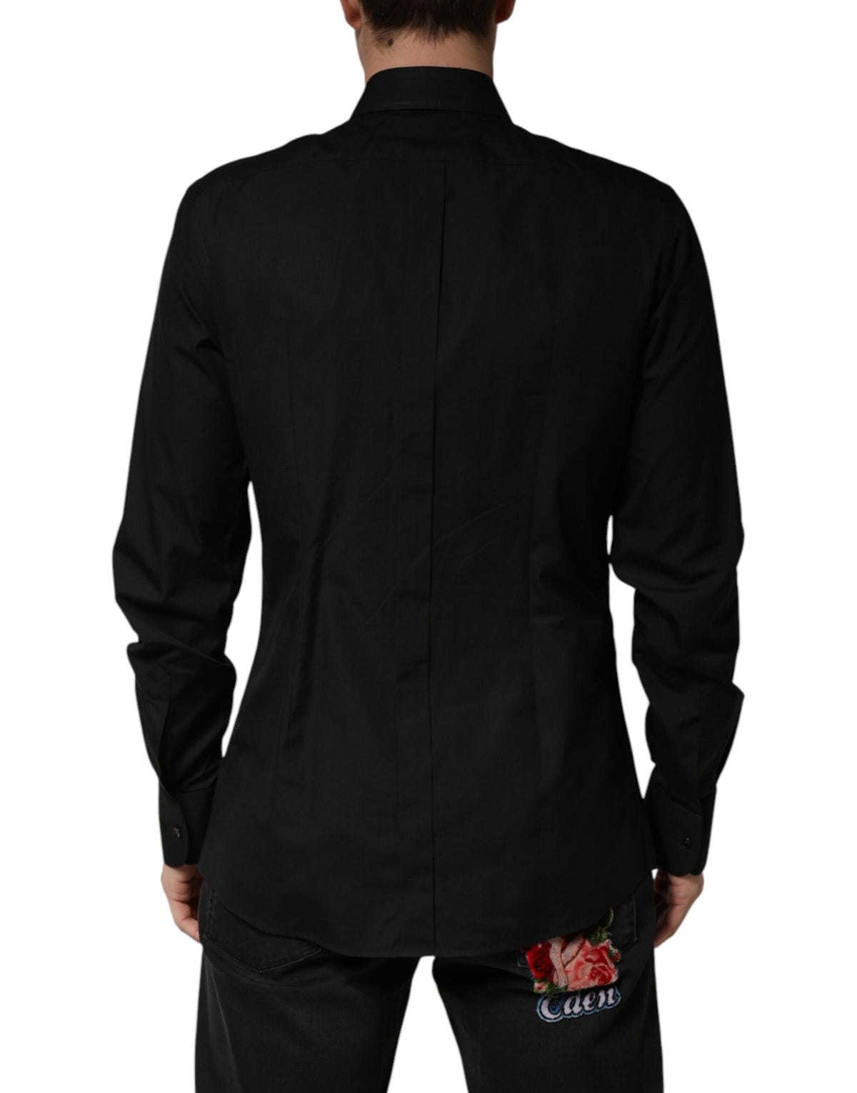 Dolce & Gabbana Black Crystal GOLD Formal Cotton Dress Men's Shirt (Pre-Owned)
