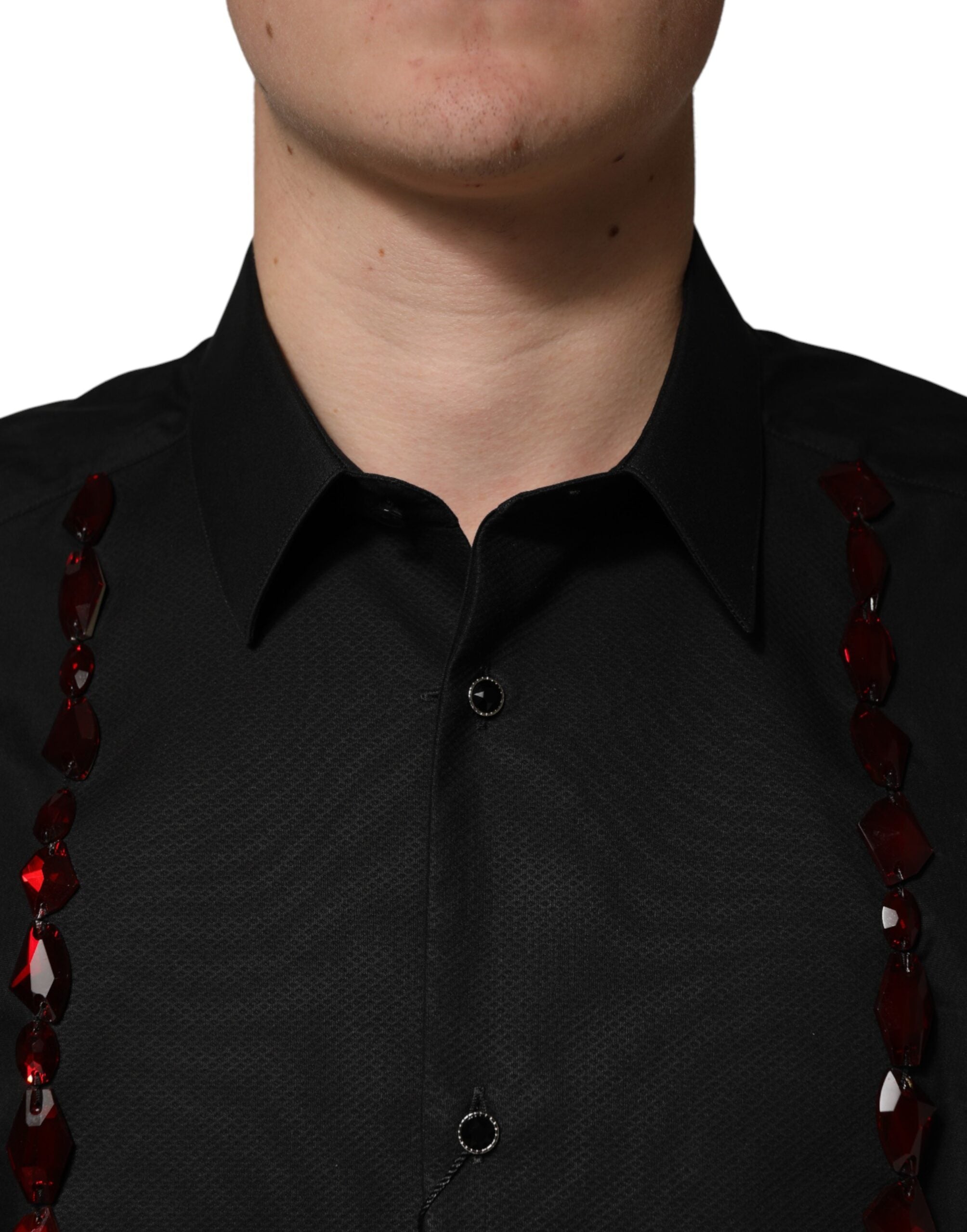 Dolce & Gabbana Black Crystal GOLD Formal Cotton Dress Men's Shirt (Pre-Owned)