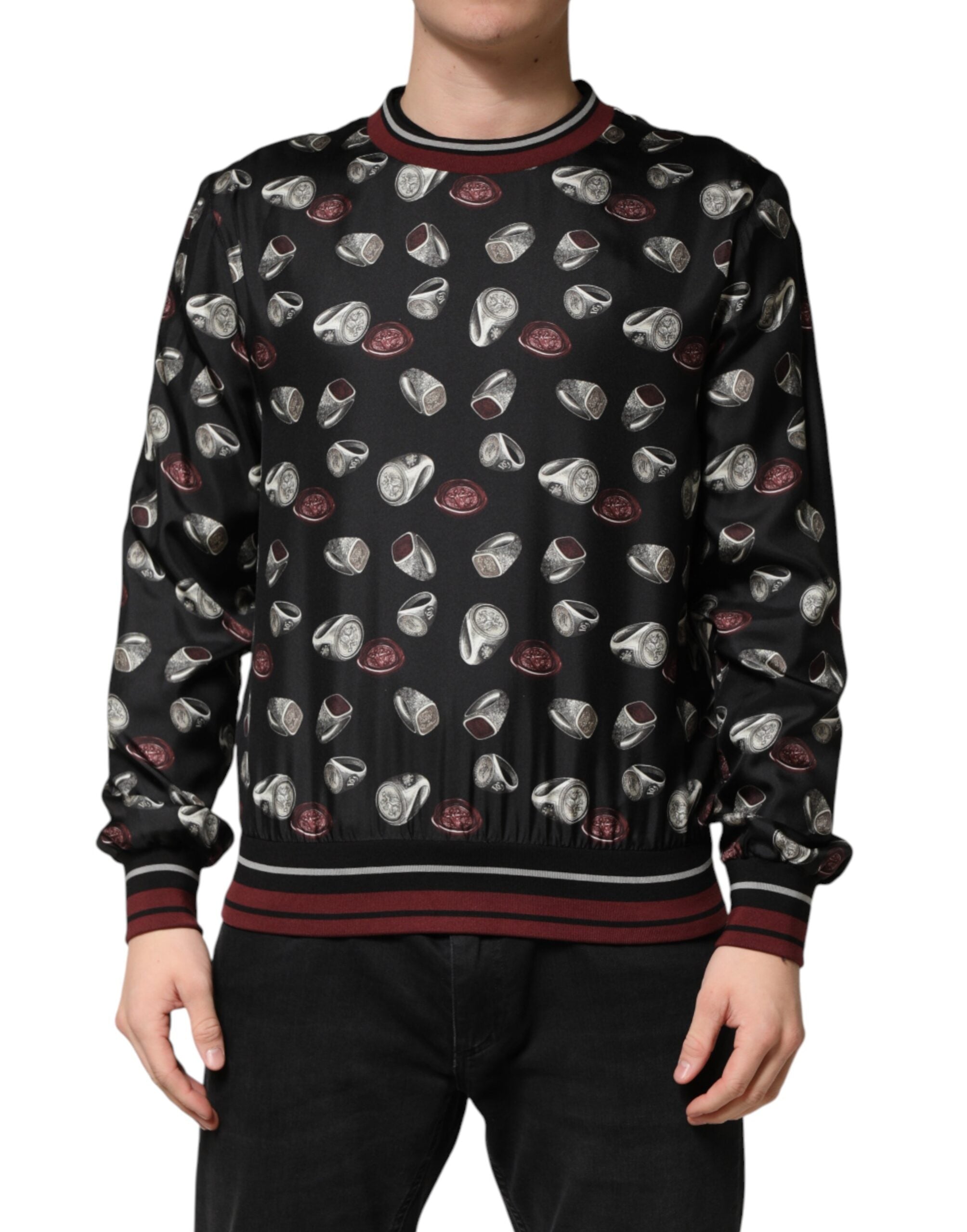 Dolce & Gabbana Black Ring Print CrewNeck Sweatshirt Men's Sweater (Pre-Owned)