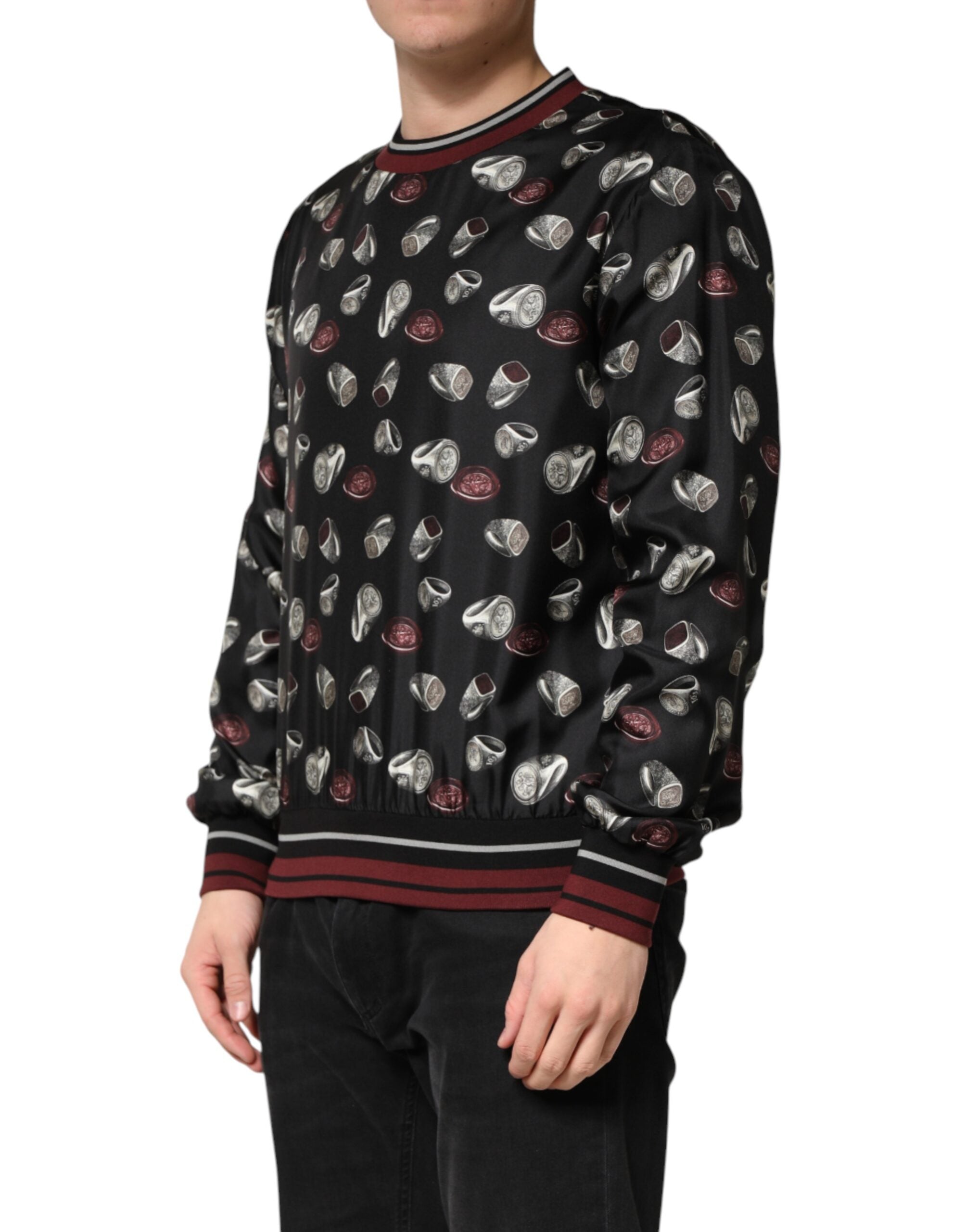 Dolce & Gabbana Black Ring Print CrewNeck Sweatshirt Men's Sweater (Pre-Owned)