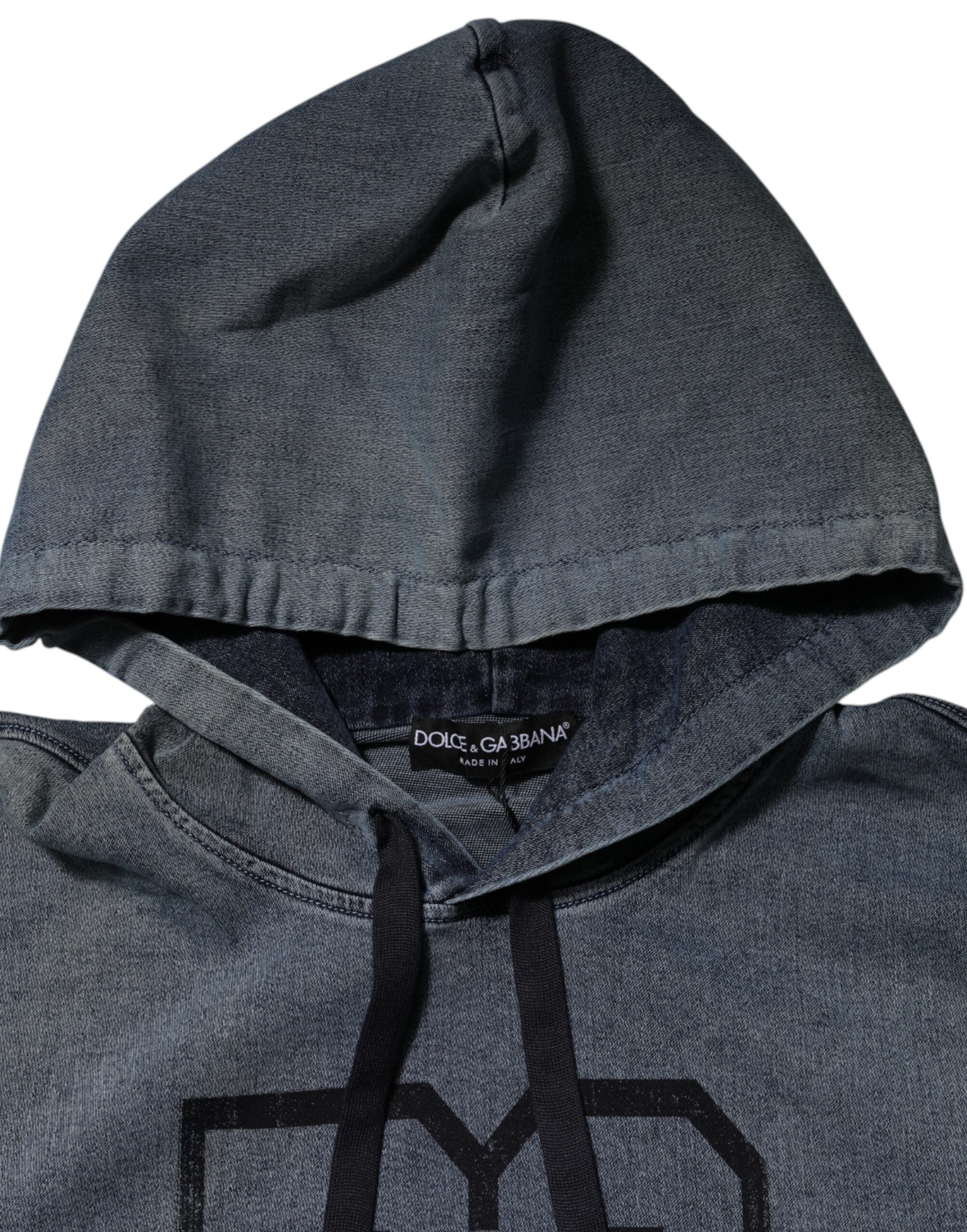 Dolce & Gabbana Blue Cotton Logo Hooded Sweatshirt Men's Sweater (Pre-Owned)