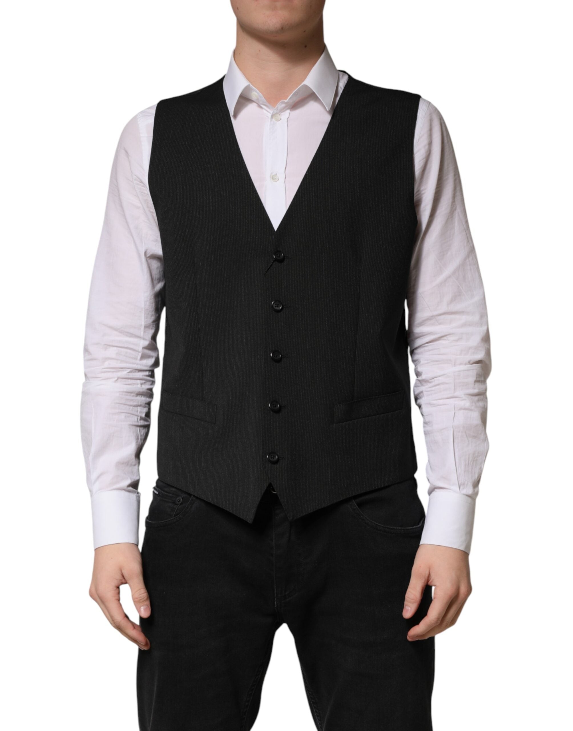 Dolce & Gabbana Black Wool Dress Men Formal Waistcoat Men's Vest