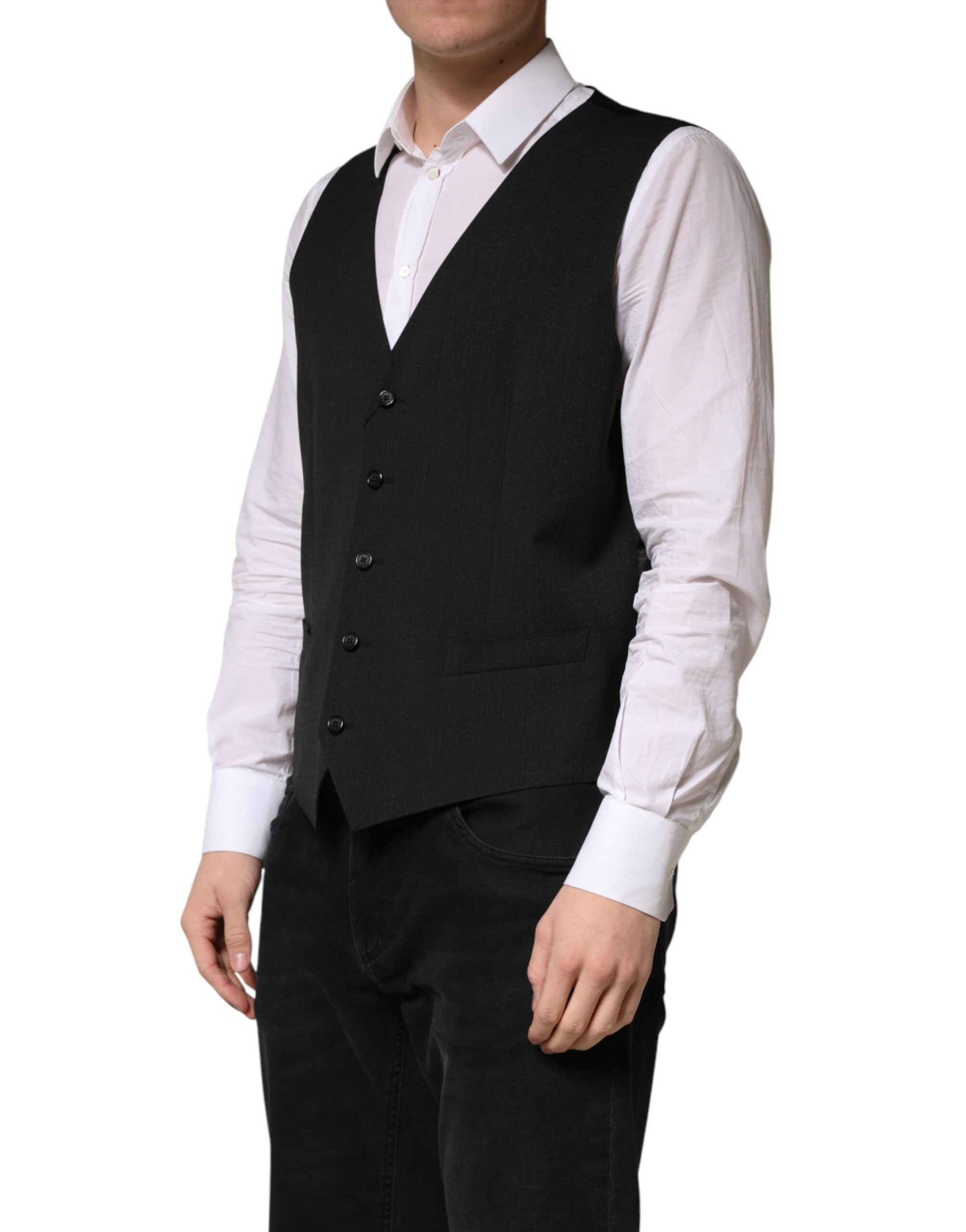 Dolce & Gabbana Black Wool Dress Men Formal Waistcoat Men's Vest