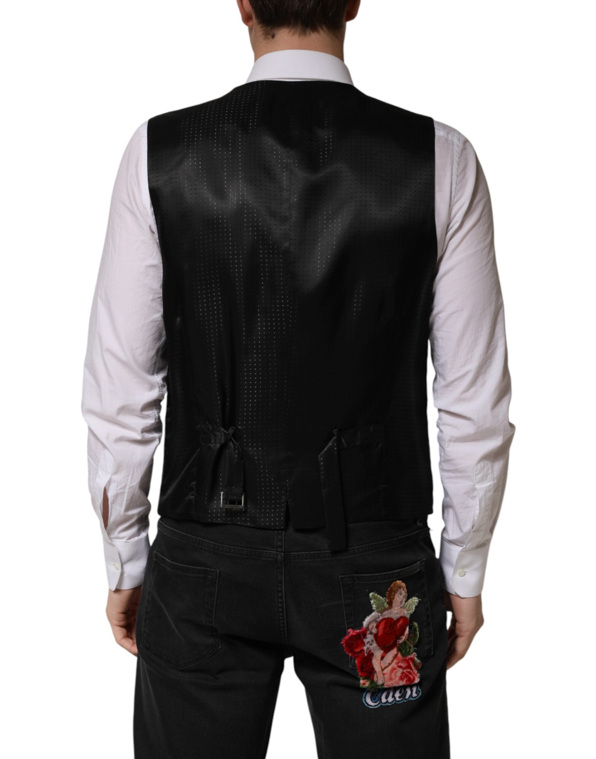 Dolce & Gabbana Black Wool Dress Men Formal Waistcoat Men's Vest