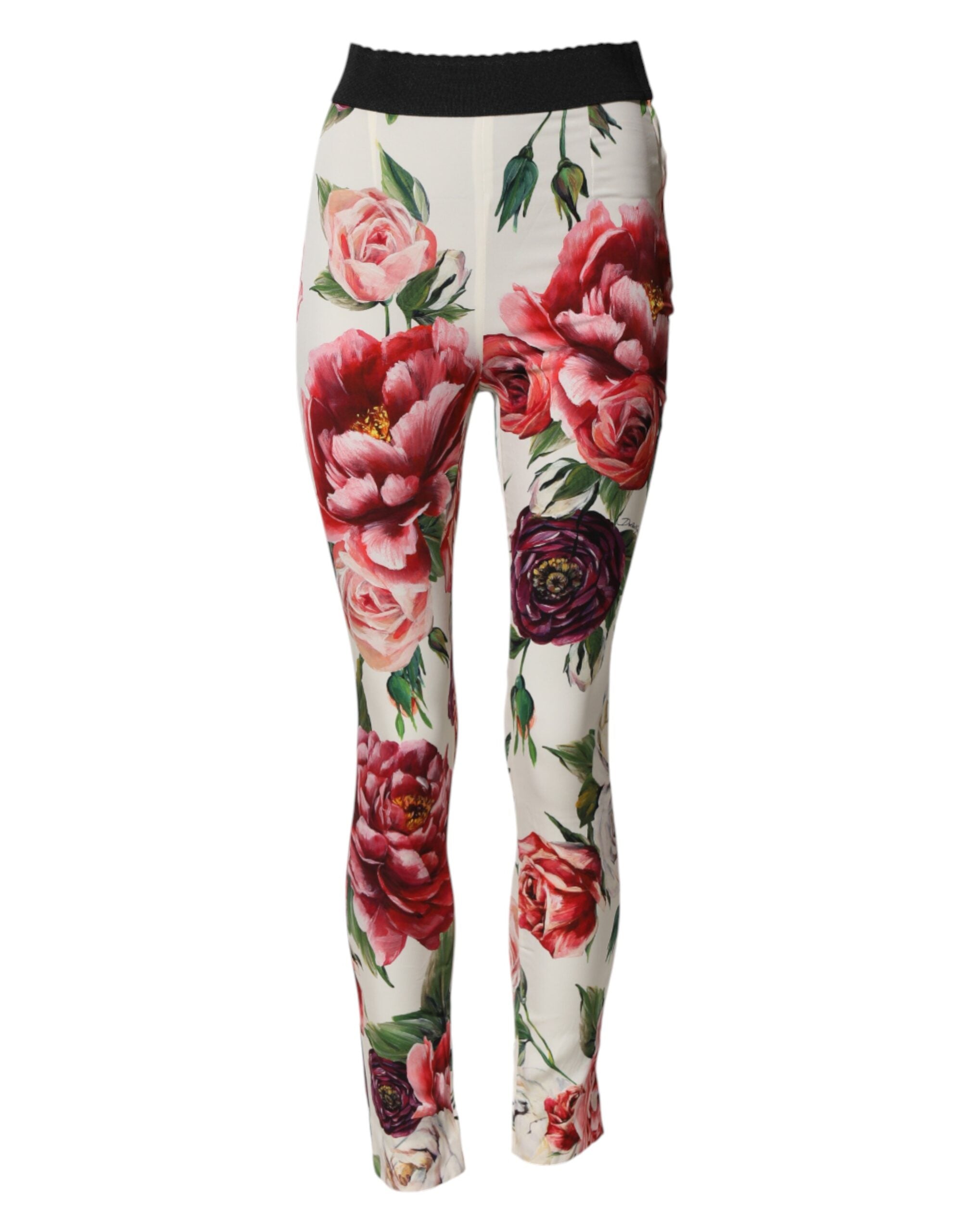 Dolce & Gabbana White Floral Leggings Stretch Waist Women's Pants (Pre-Owned)