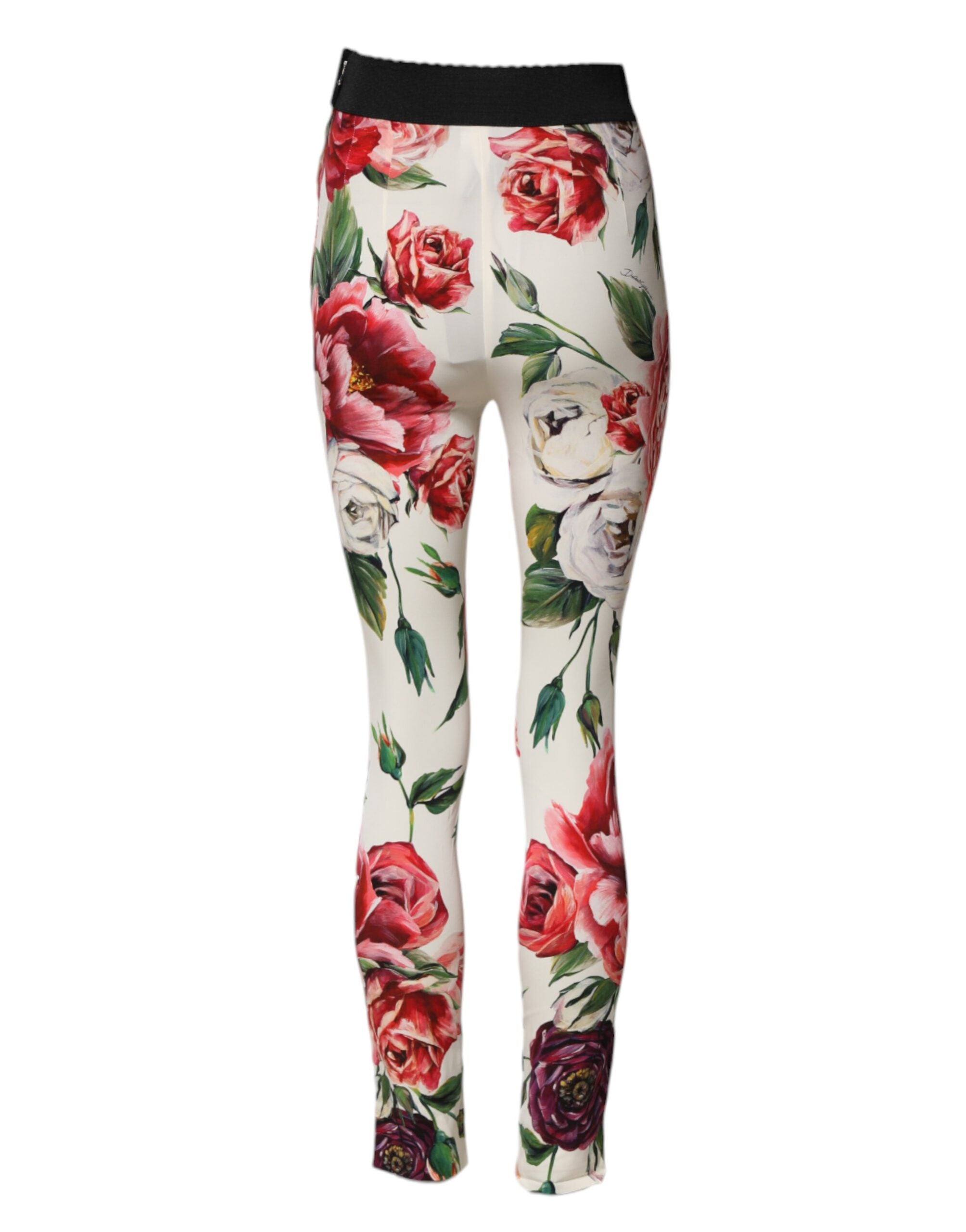 Dolce & Gabbana White Floral Leggings Stretch Waist Women's Pants (Pre-Owned)