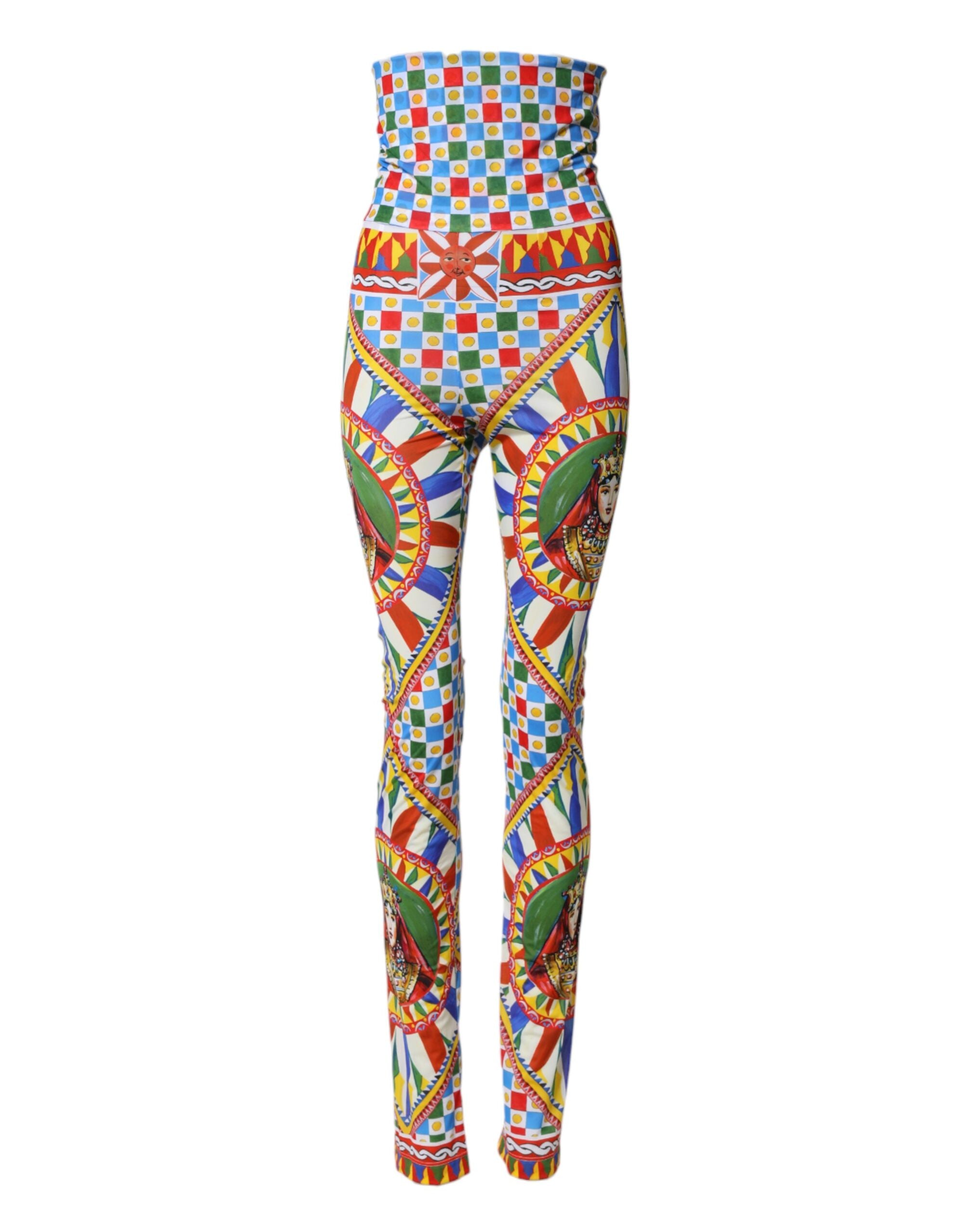Dolce & Gabbana Multicolor Carretto Leggings High Waist Women's Pants
