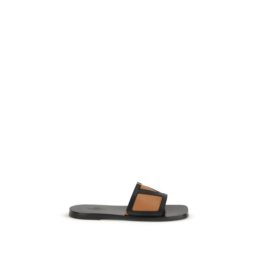 Valentino Garavani Black Calf Leather Bos Taurus Flat Men's Sandals