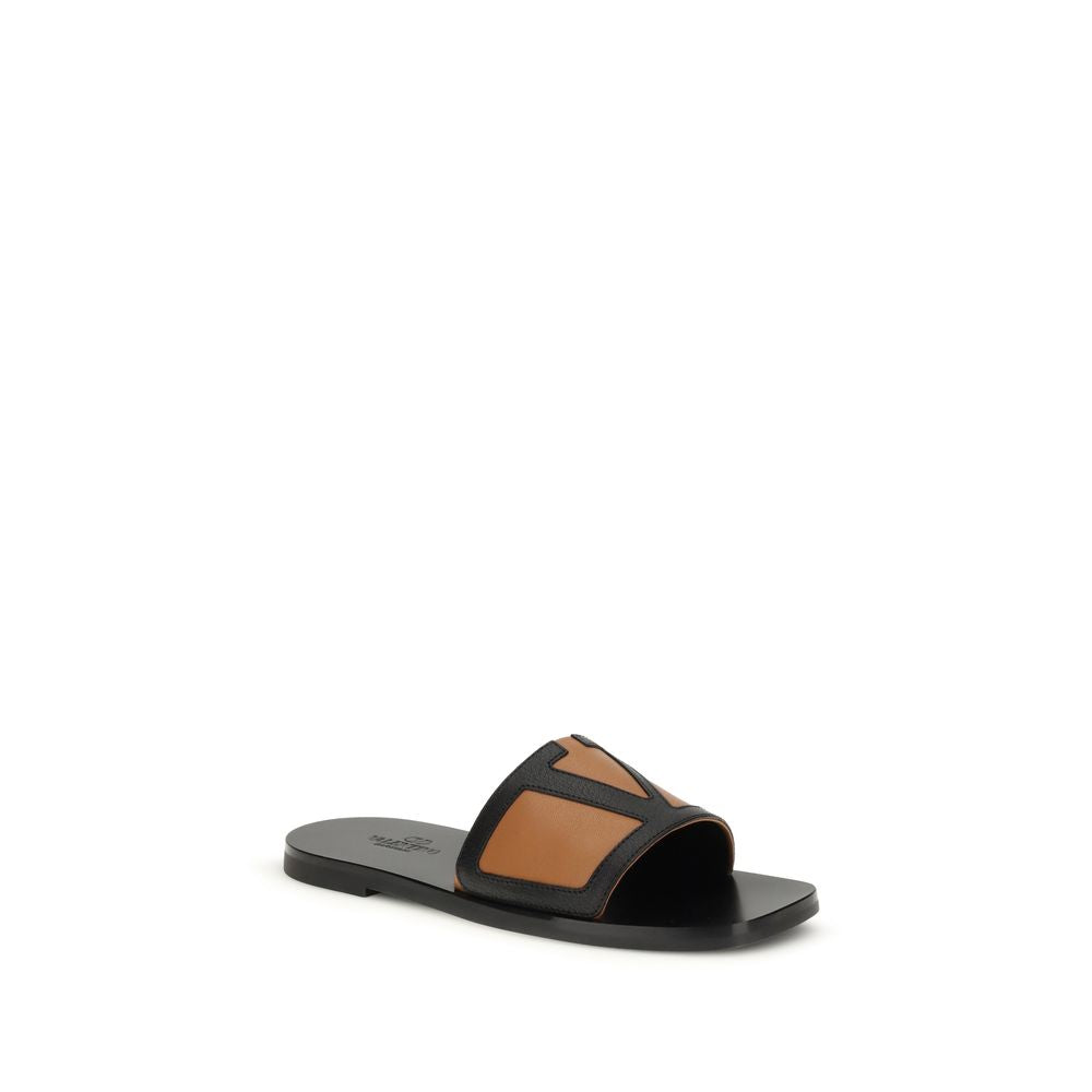Valentino Garavani Black Calf Leather Bos Taurus Flat Men's Sandals