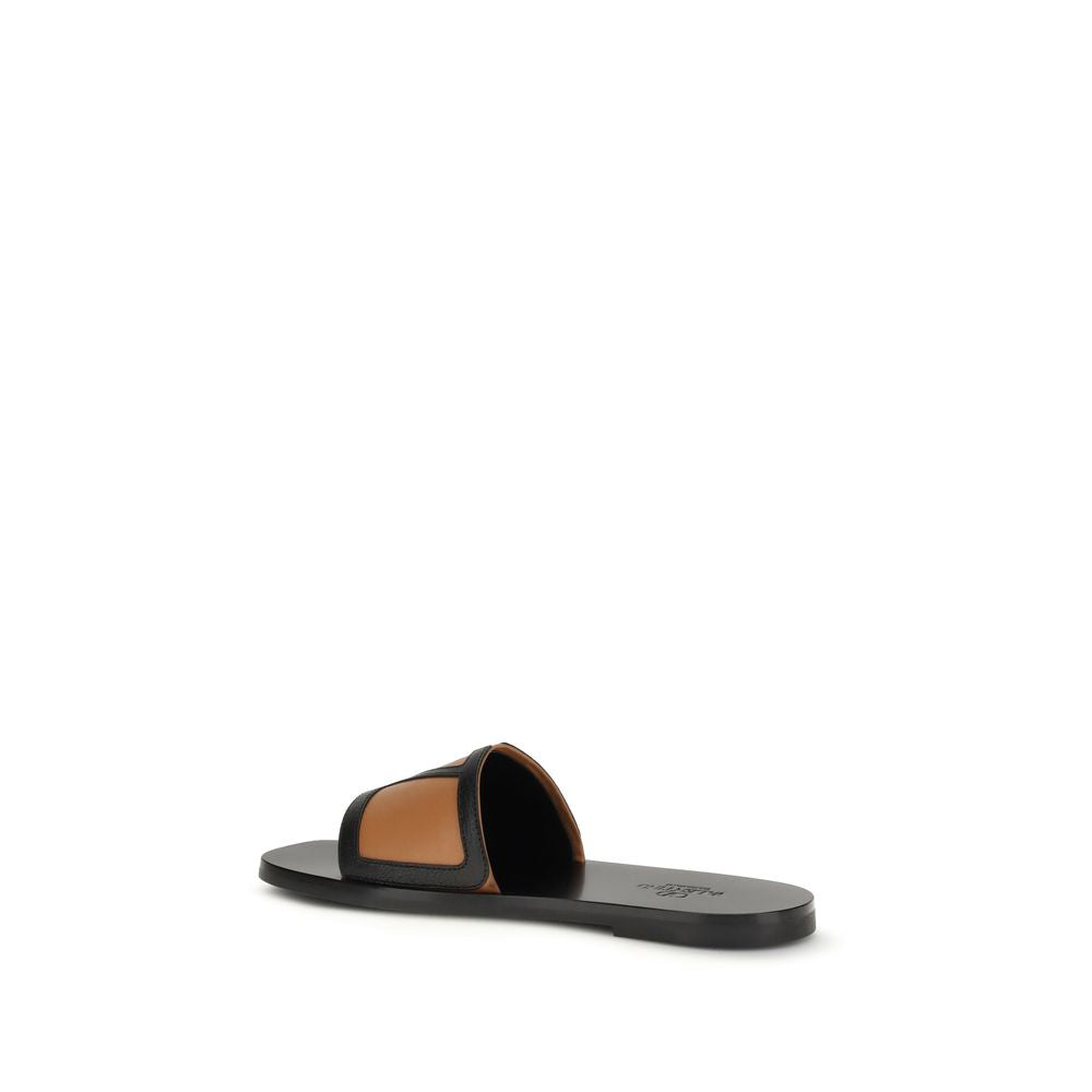 Valentino Garavani Black Calf Leather Bos Taurus Flat Men's Sandals