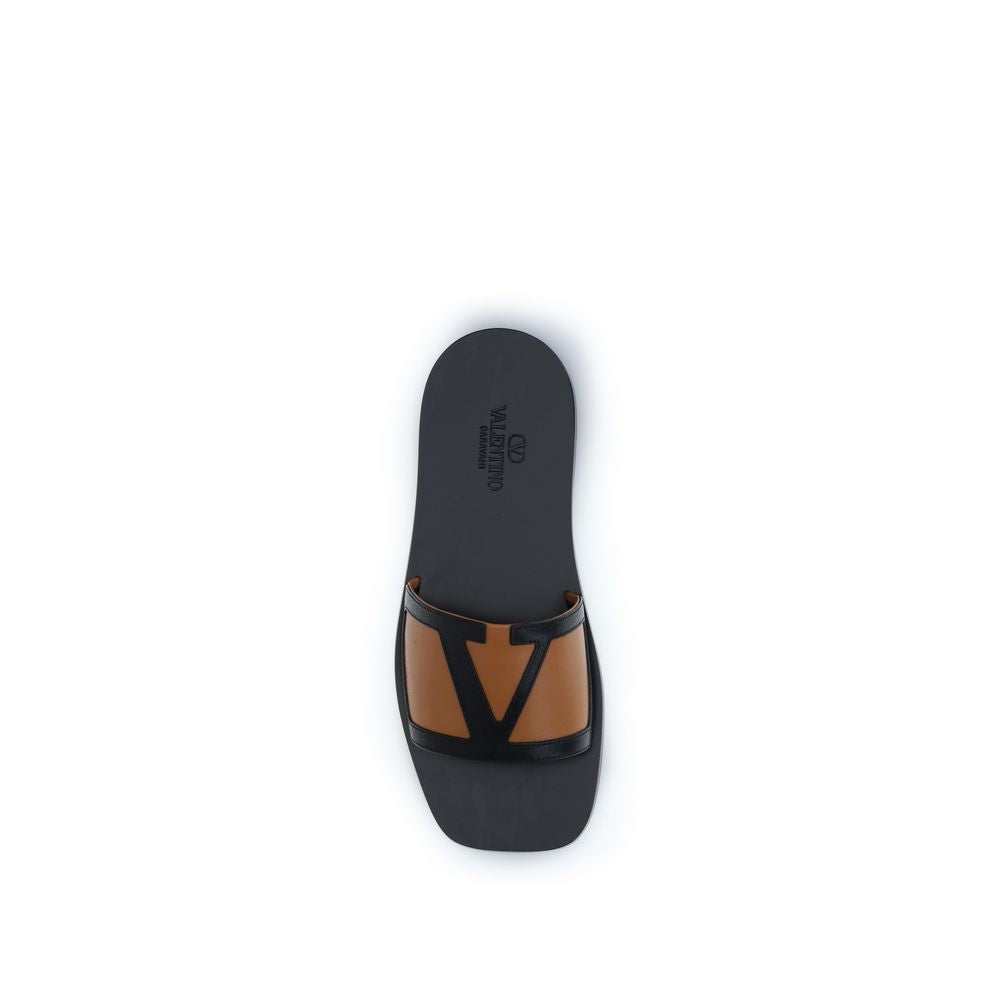 Valentino Garavani Black Calf Leather Bos Taurus Flat Men's Sandals