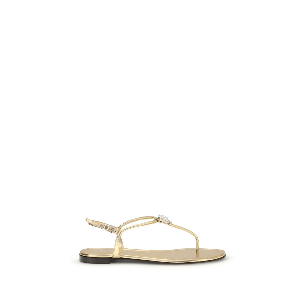 Giuseppe Zanotti Gold Calf Leather Bos Taurus Flat Women's Sandals