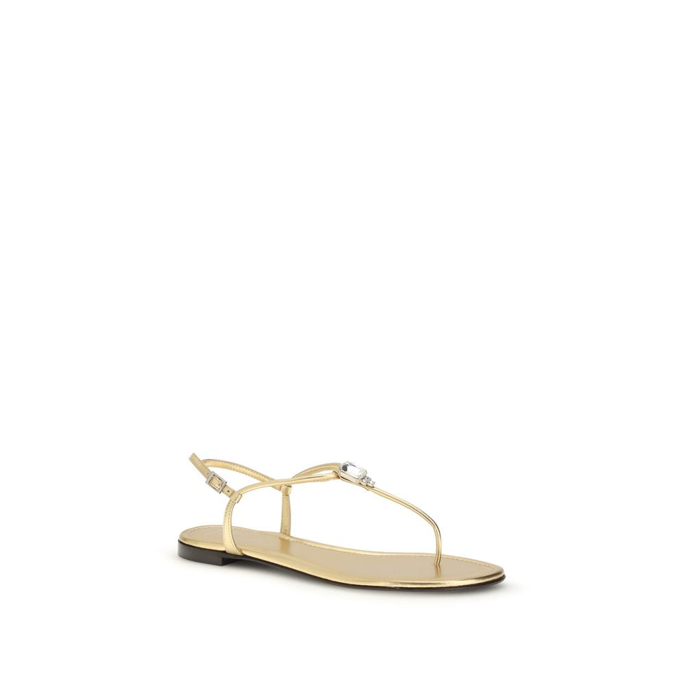 Giuseppe Zanotti Gold Calf Leather Bos Taurus Flat Women's Sandals