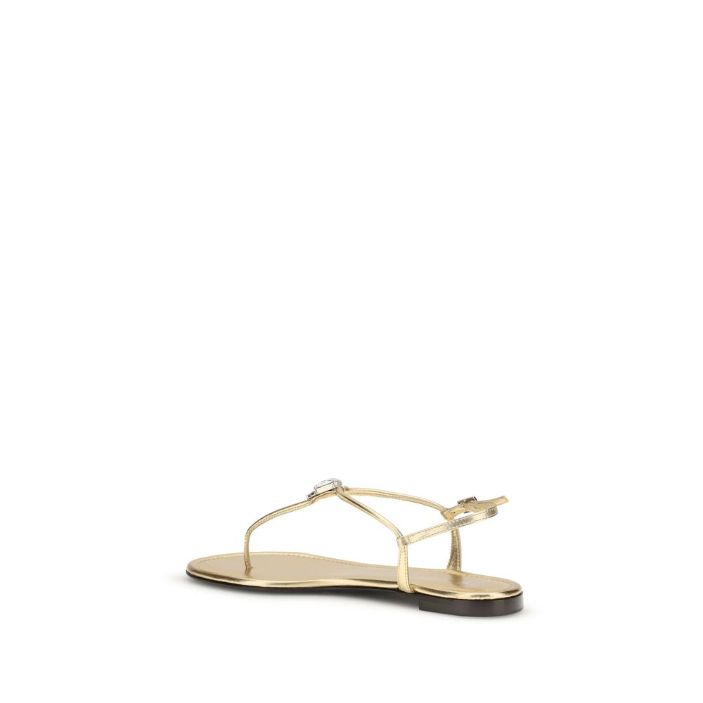 Giuseppe Zanotti Gold Calf Leather Bos Taurus Flat Women's Sandals