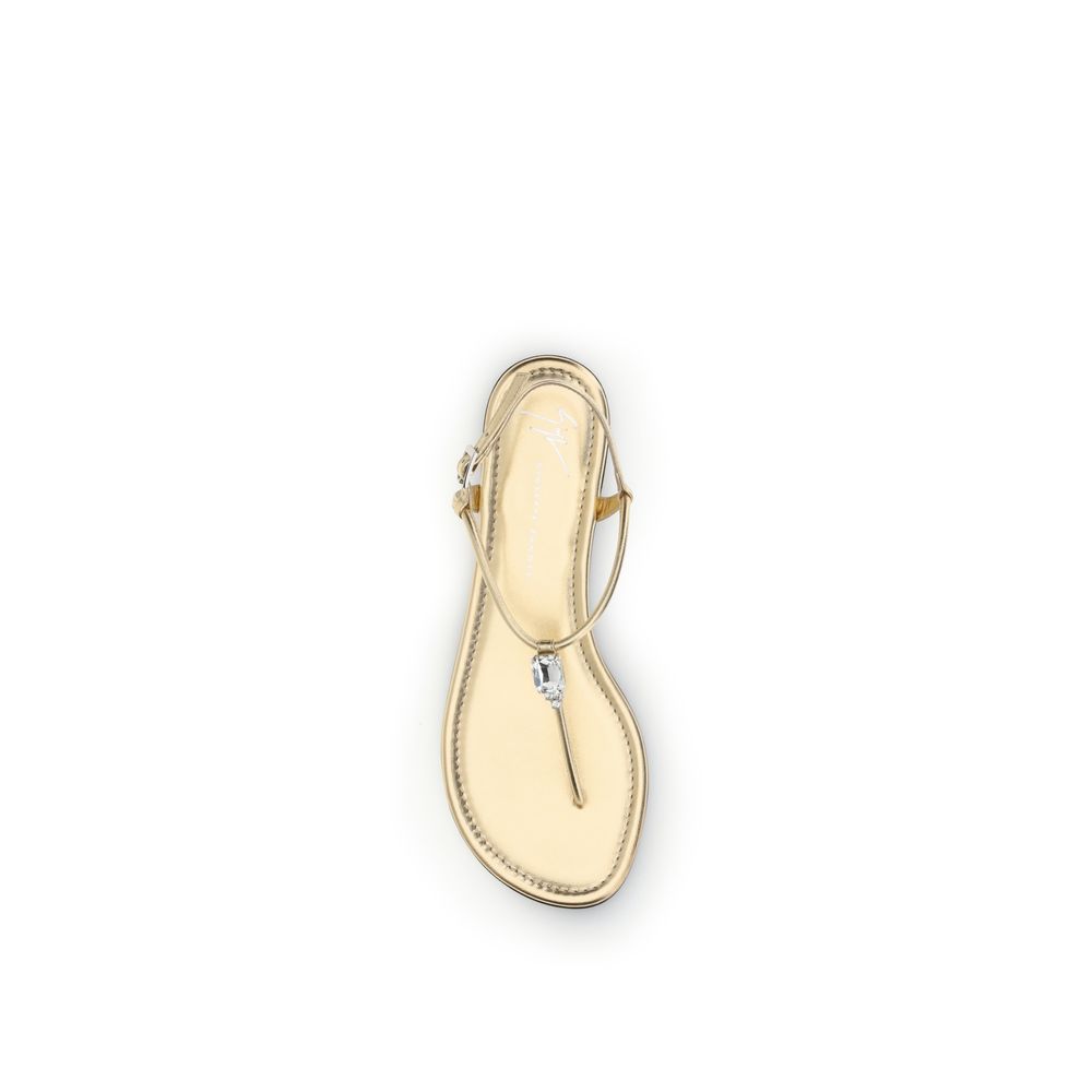 Giuseppe Zanotti Gold Calf Leather Bos Taurus Flat Women's Sandals